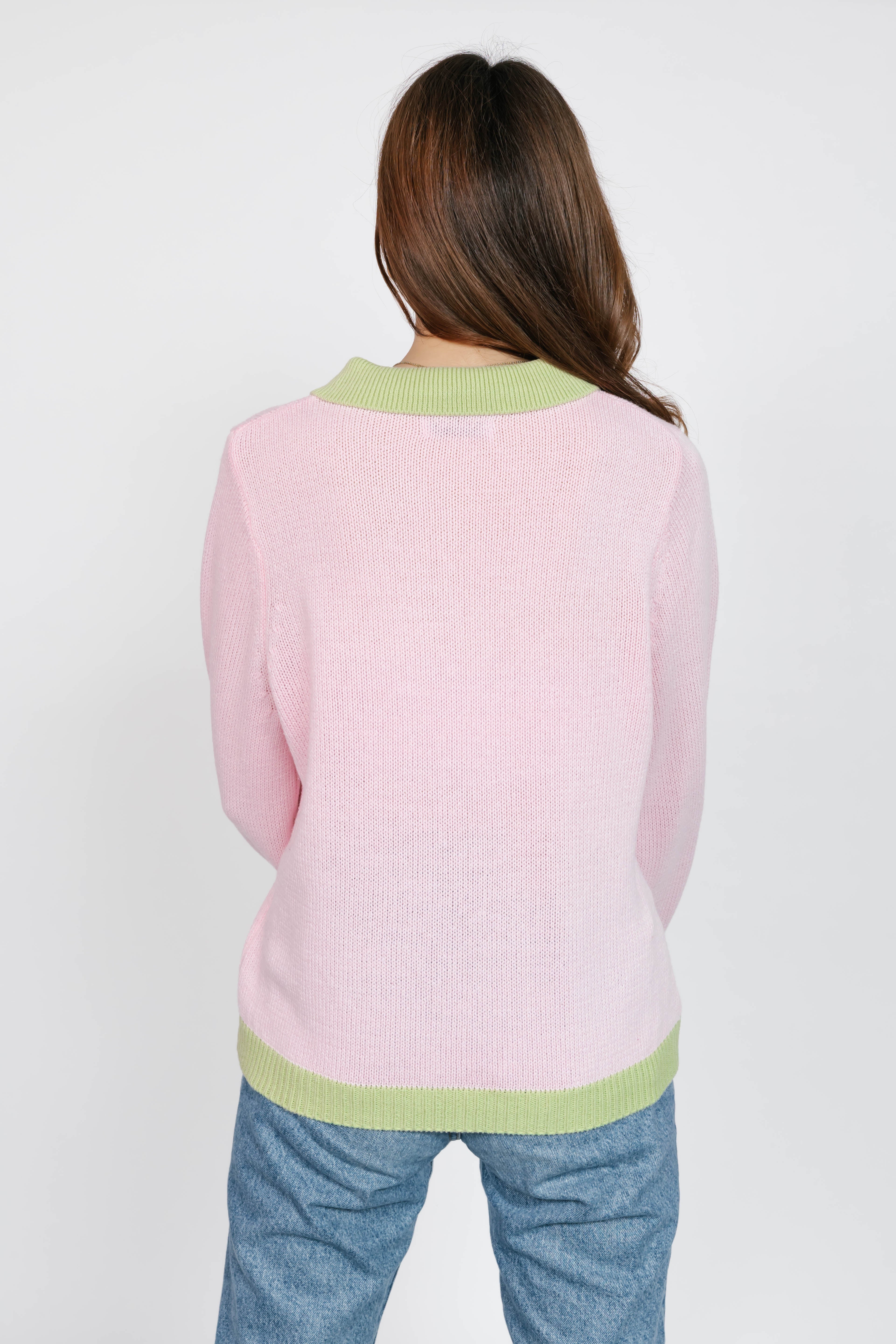 Cameron Colour Block Sweater Top in Pink/Green