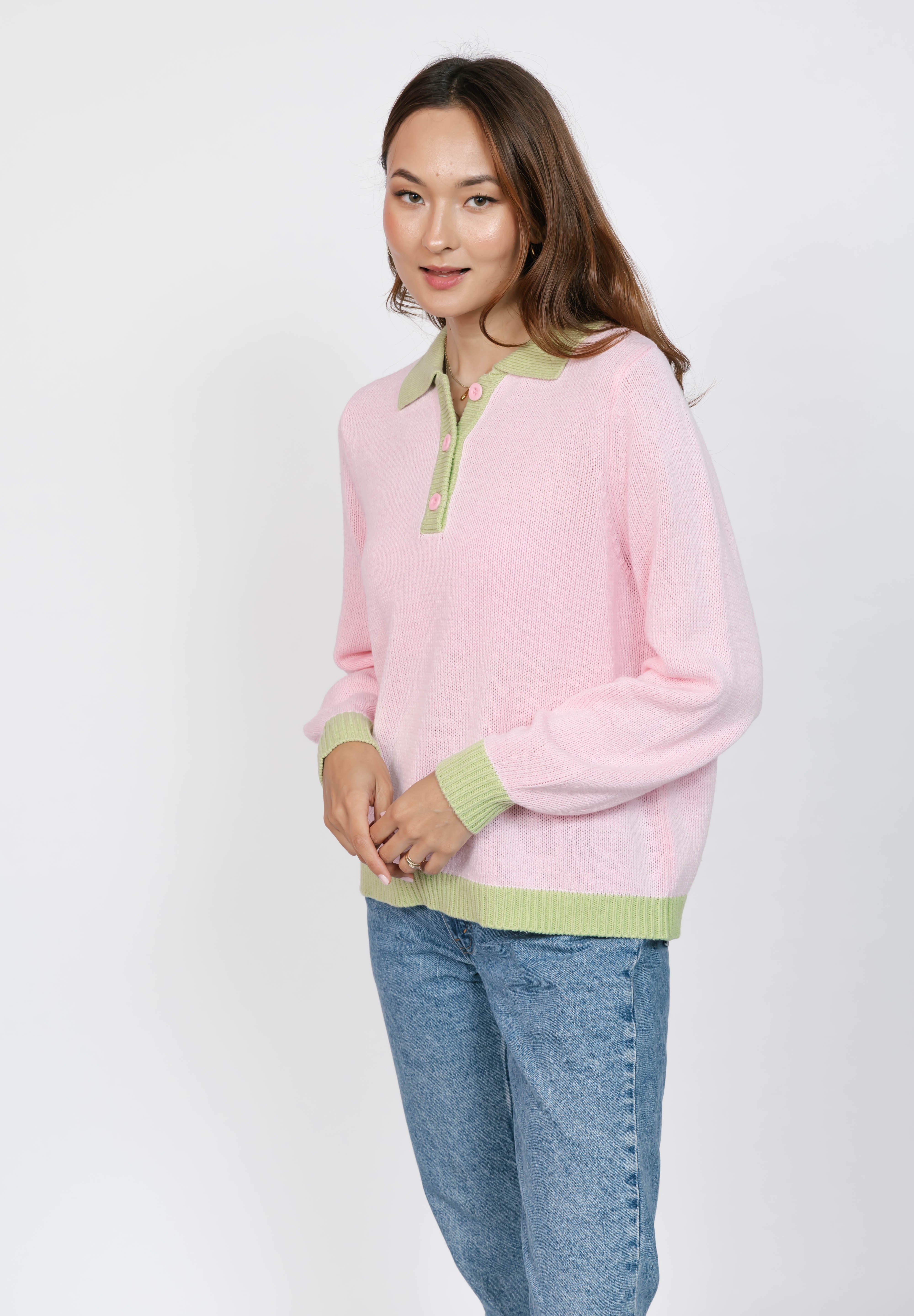 Cameron Colour Block Sweater Top in Pink/Green
