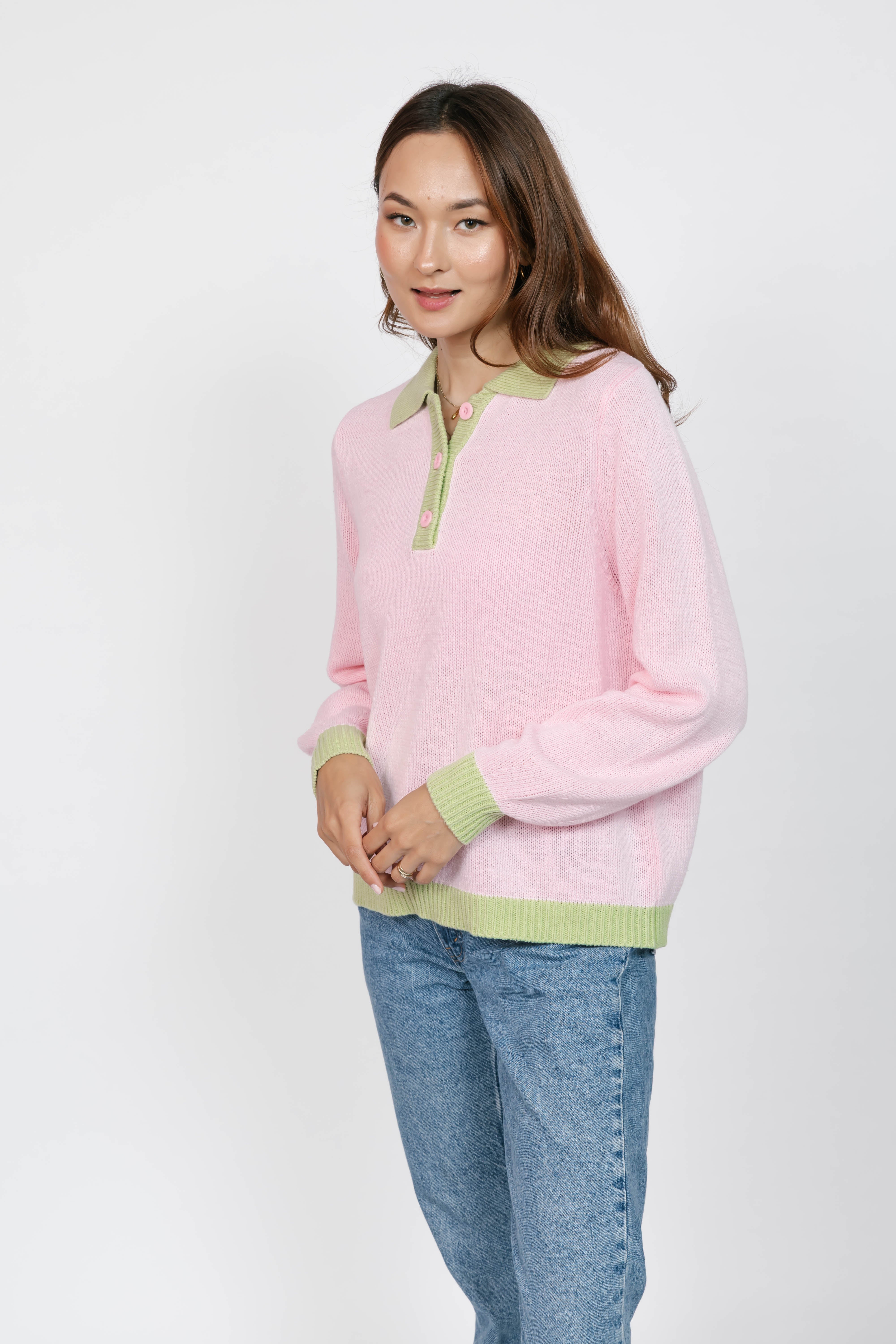 Cameron Colour Block Sweater Top in Pink/Green