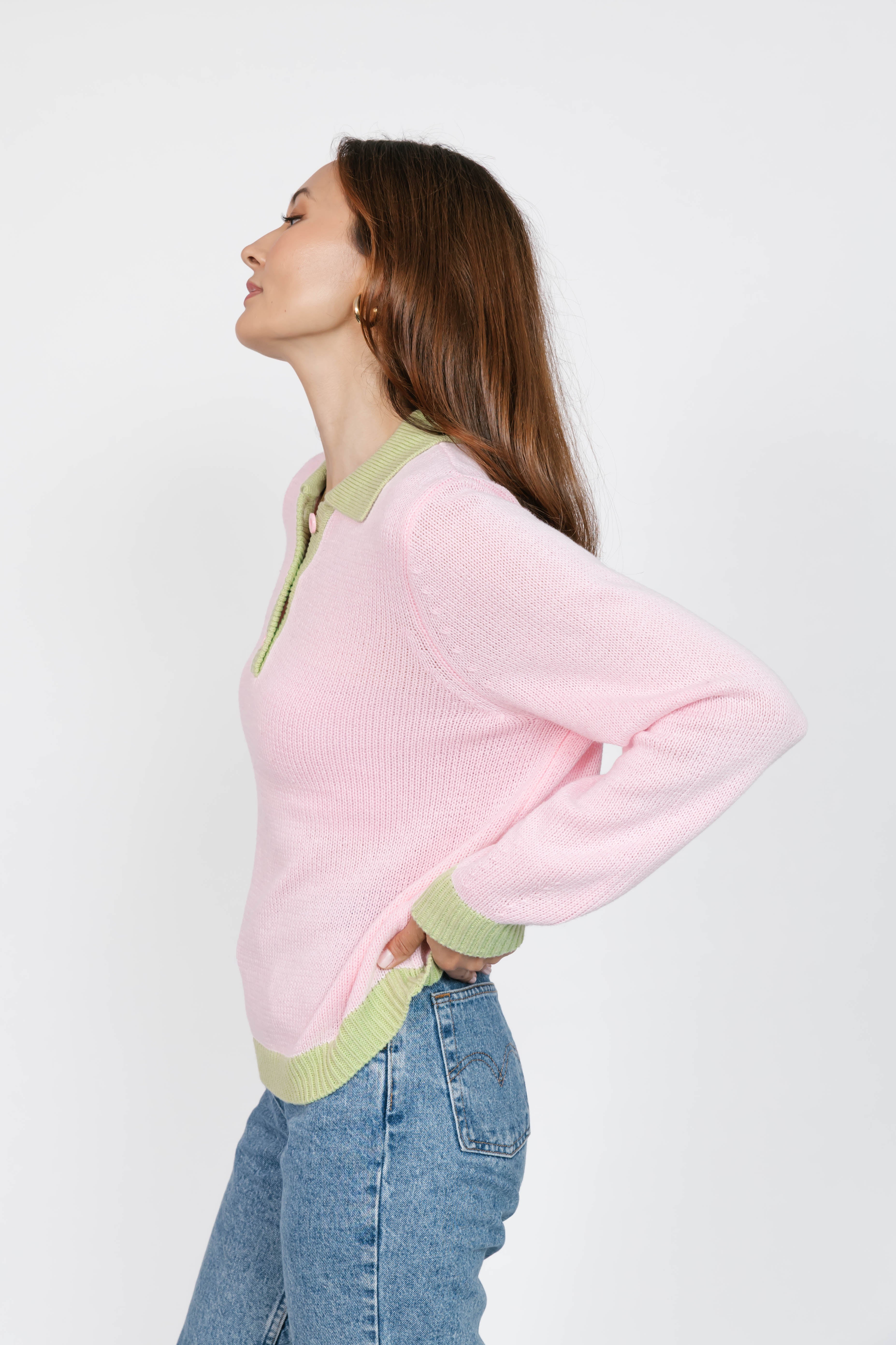 Cameron Colour Block Sweater Top in Pink/Green