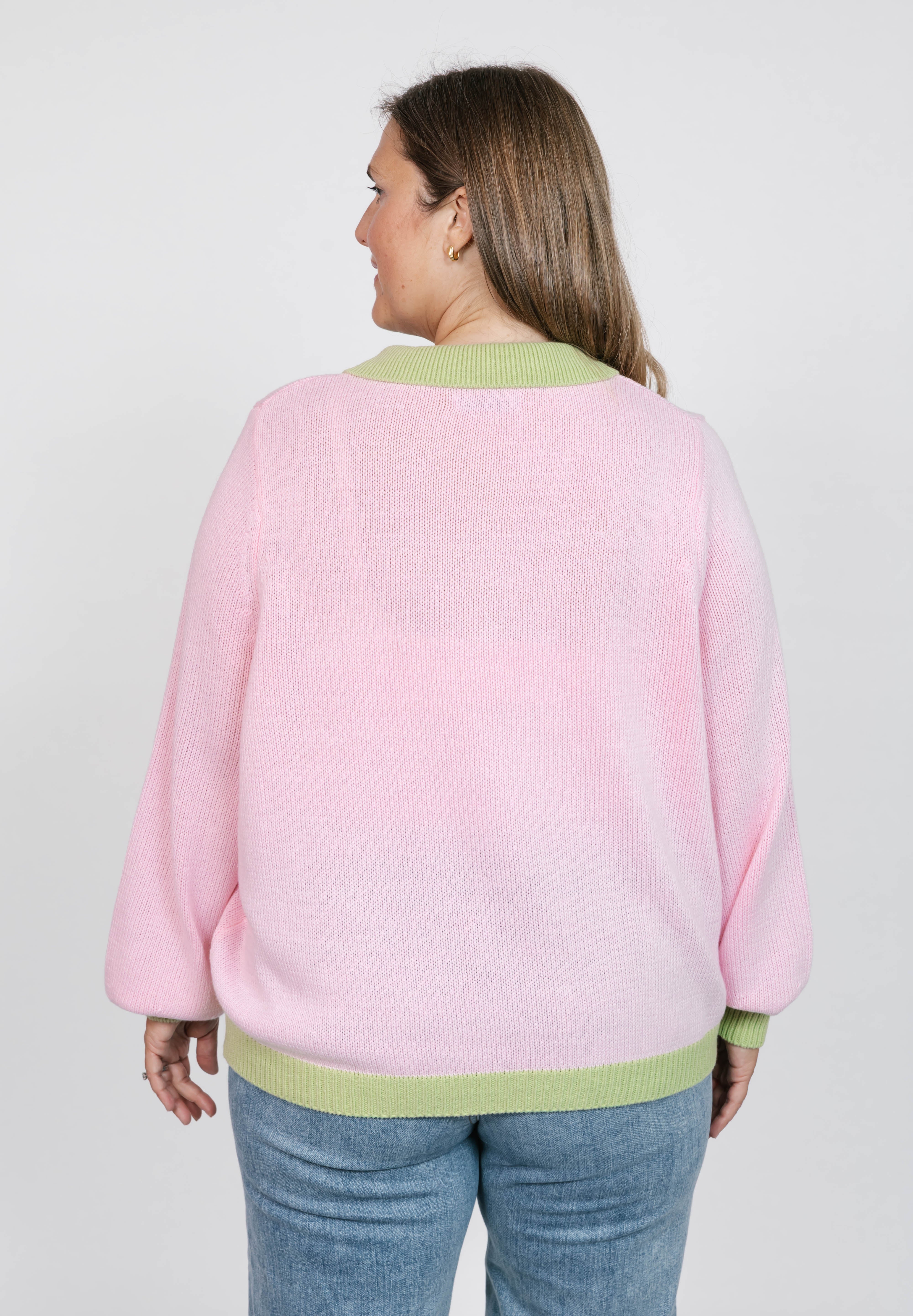 Cameron Colour Block Sweater Top in Pink/Green