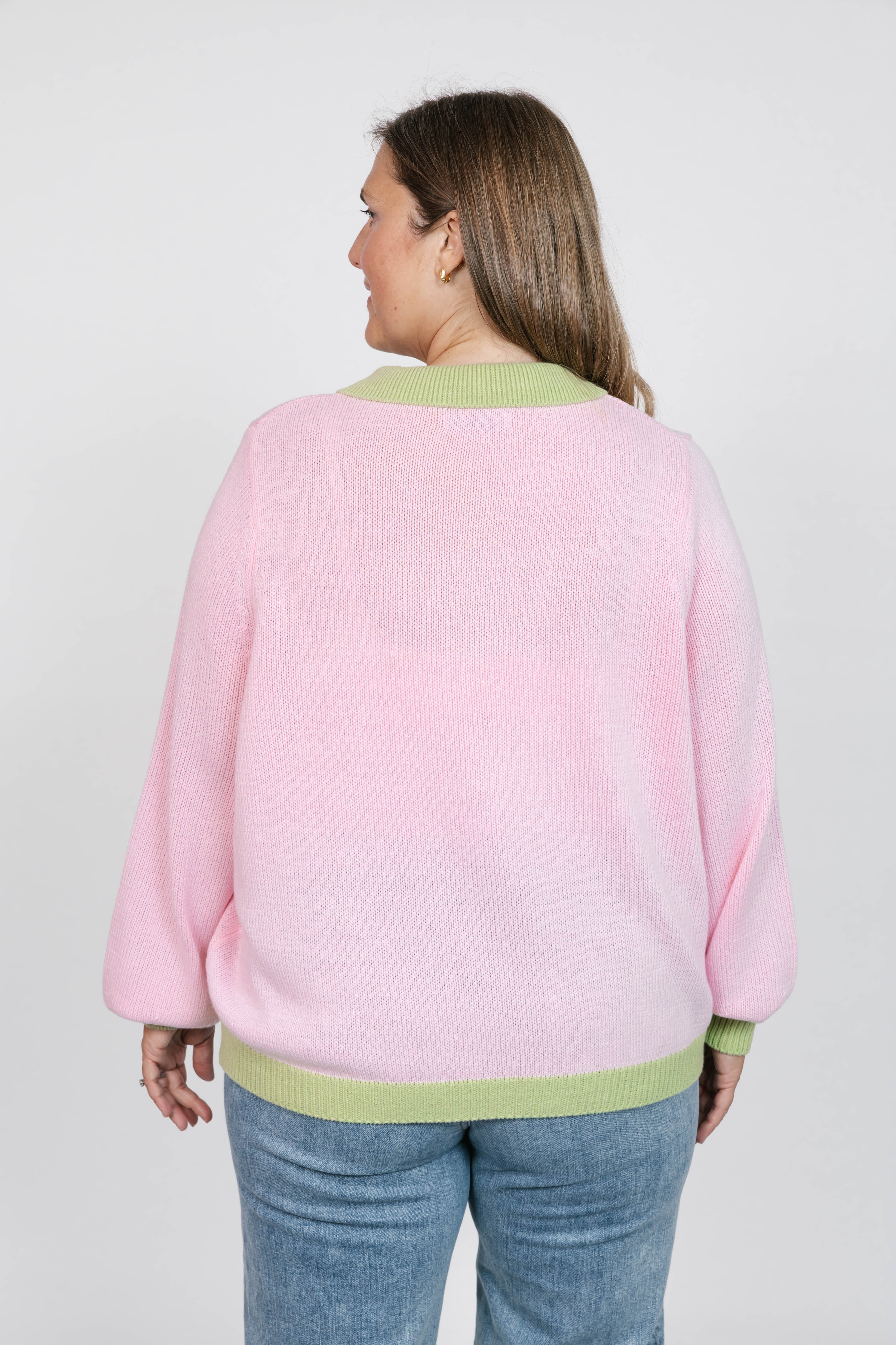 Cameron Colour Block Sweater Top in Pink/Green