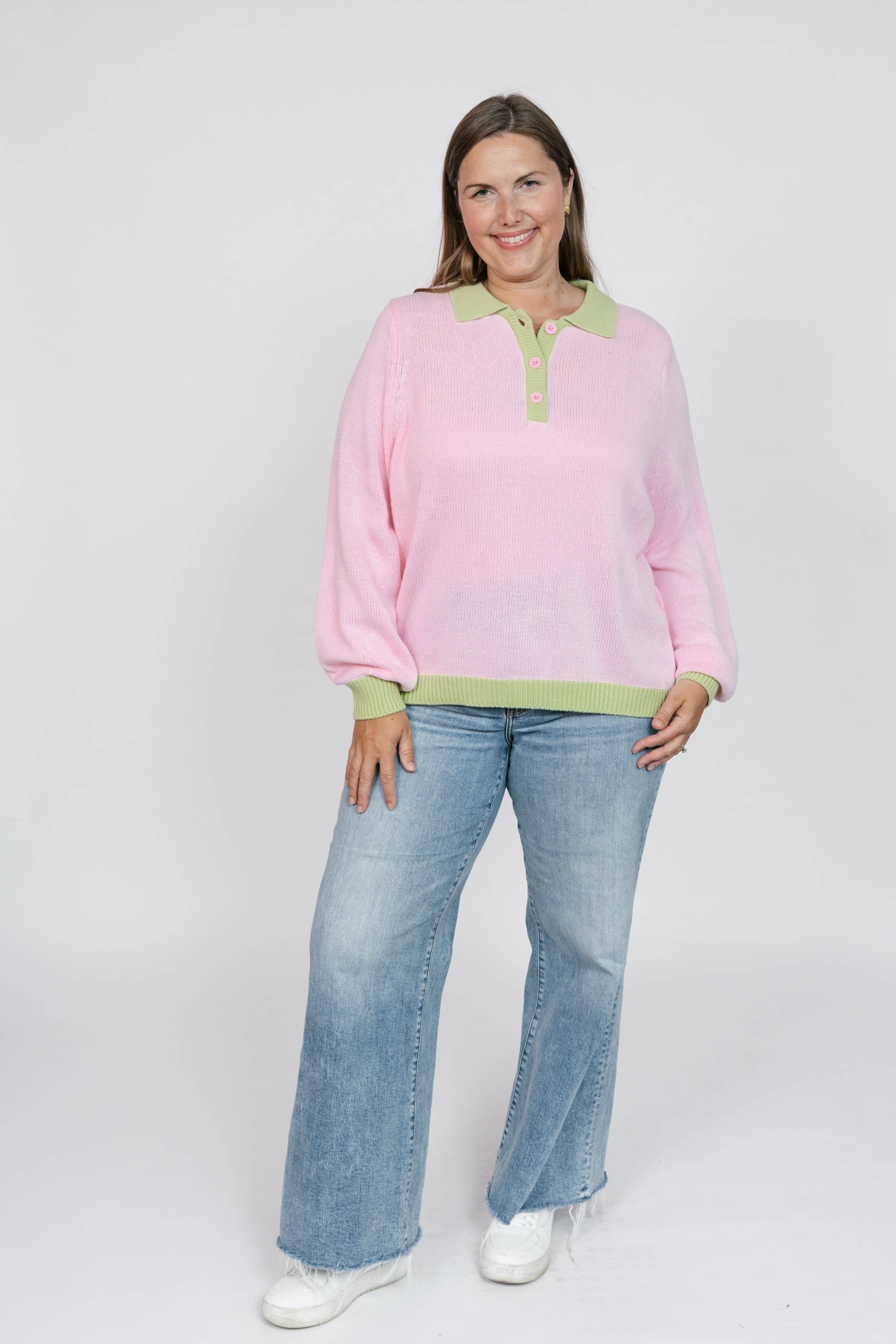 Cameron Colour Block Sweater Top in Pink/Green