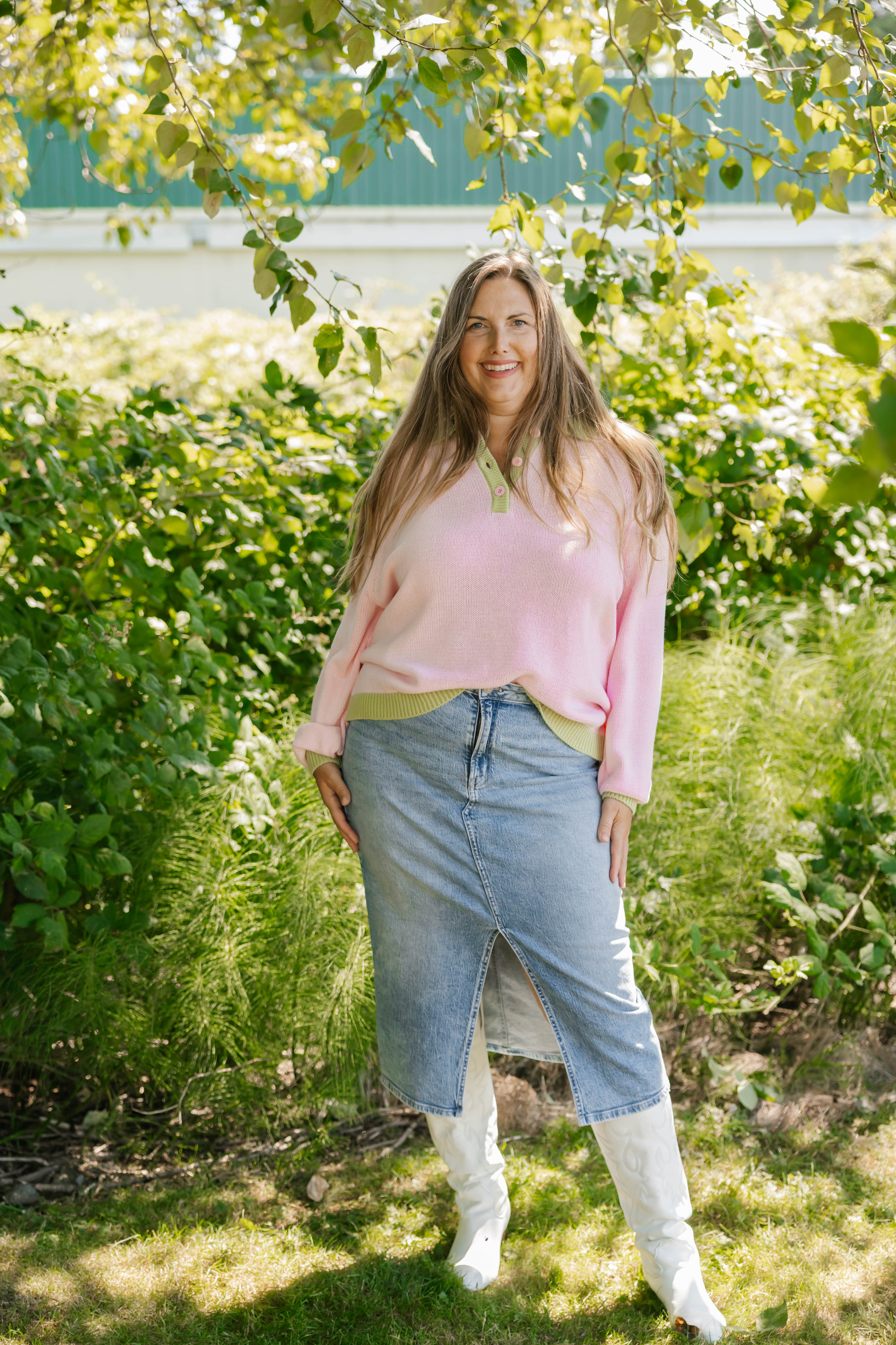 Cameron Colour Block Sweater Top in Pink/Green