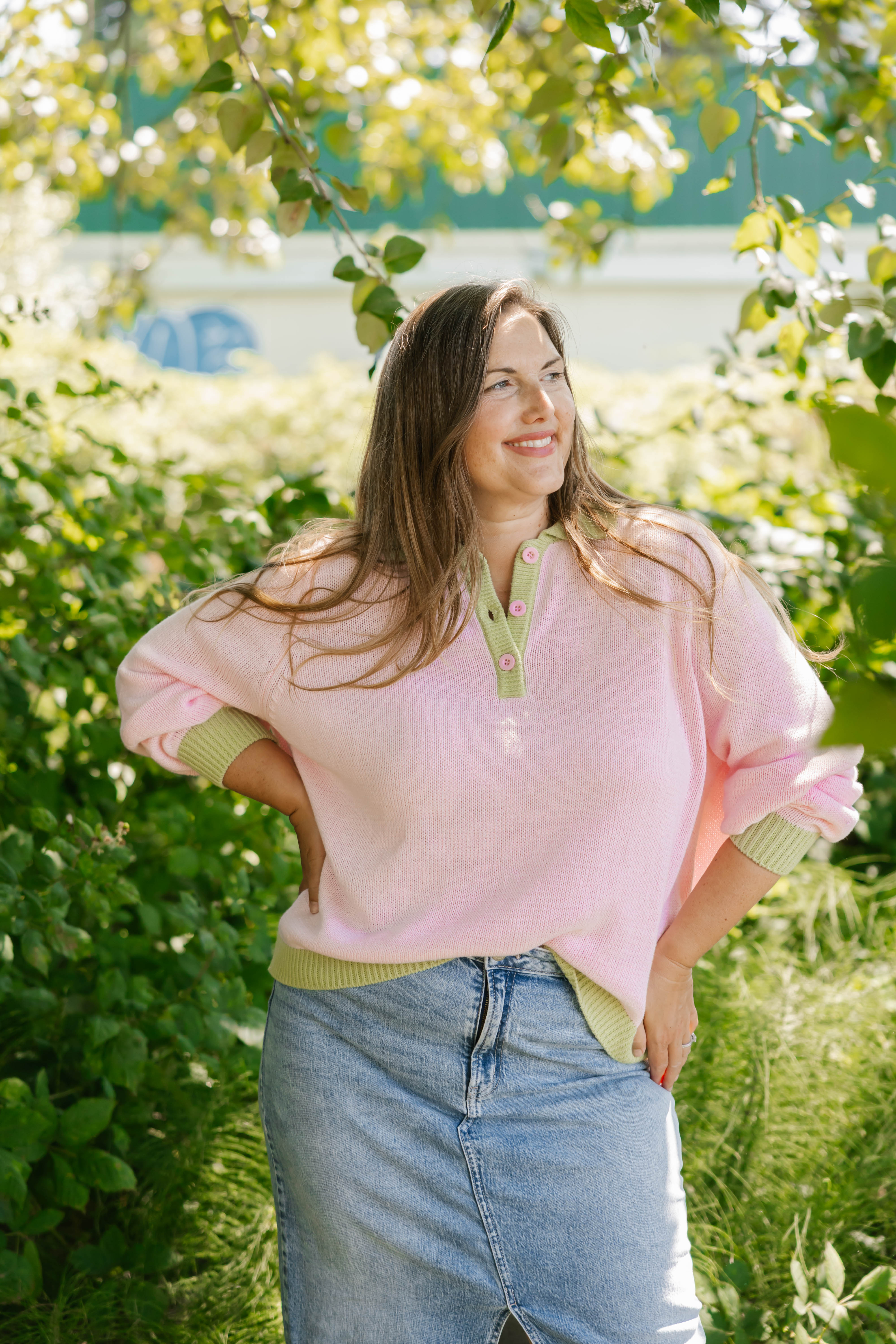 Cameron Colour Block Sweater Top in Pink/Green