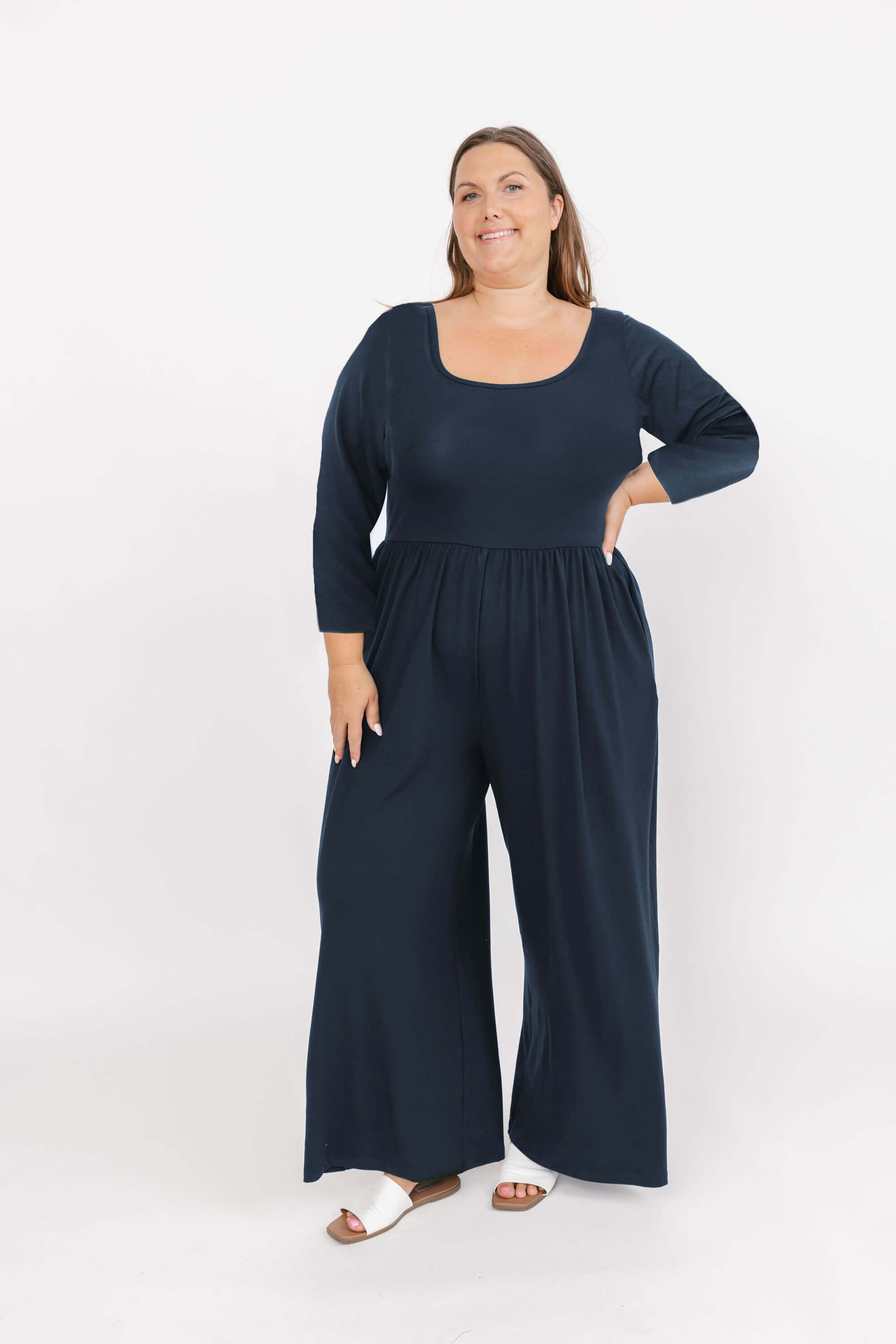 Smash + Tess Camille 3/4 Sleeve Wide Leg Romper in Midnight Sky