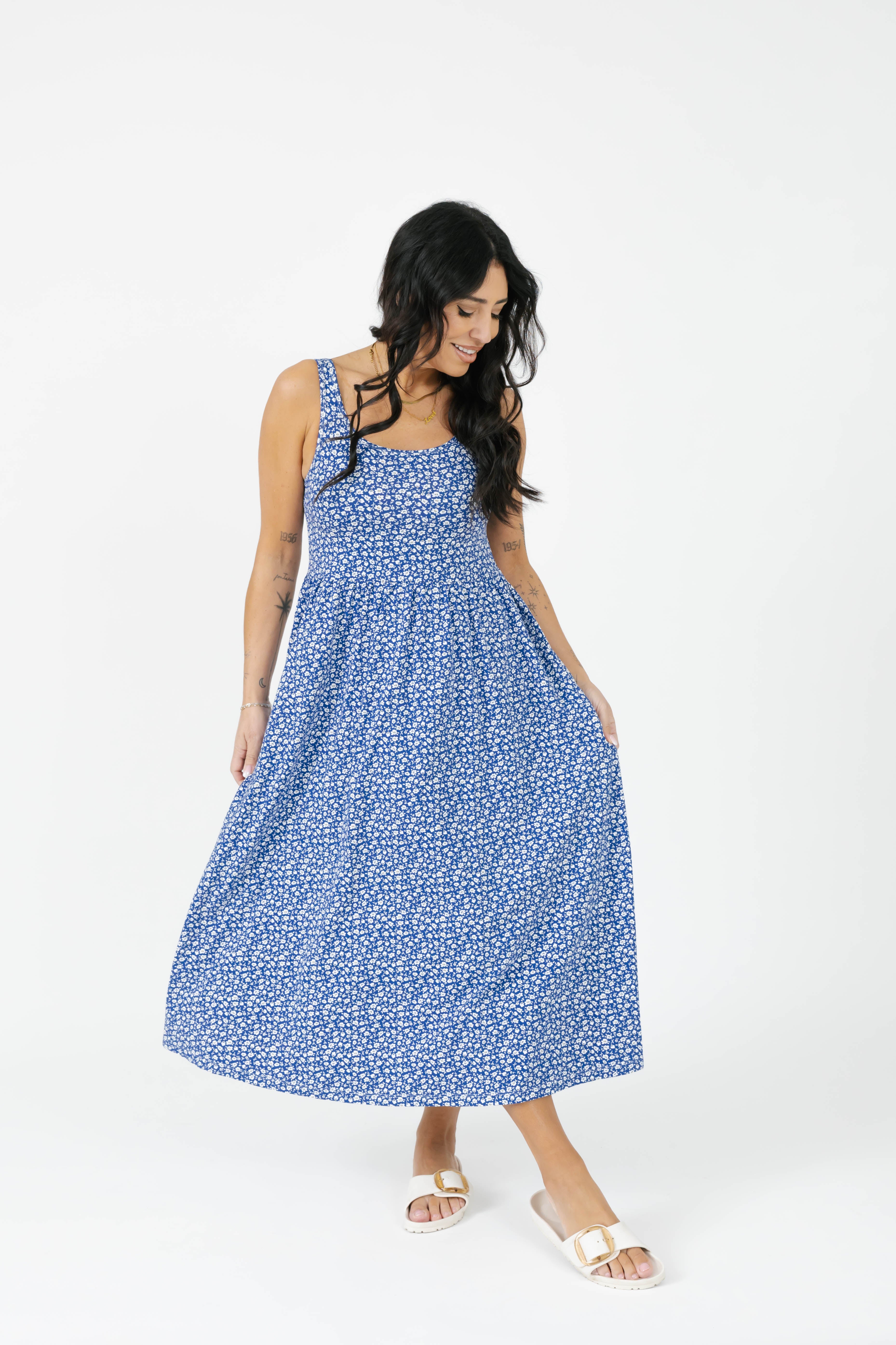 Camille Midi Dress in Bluebell