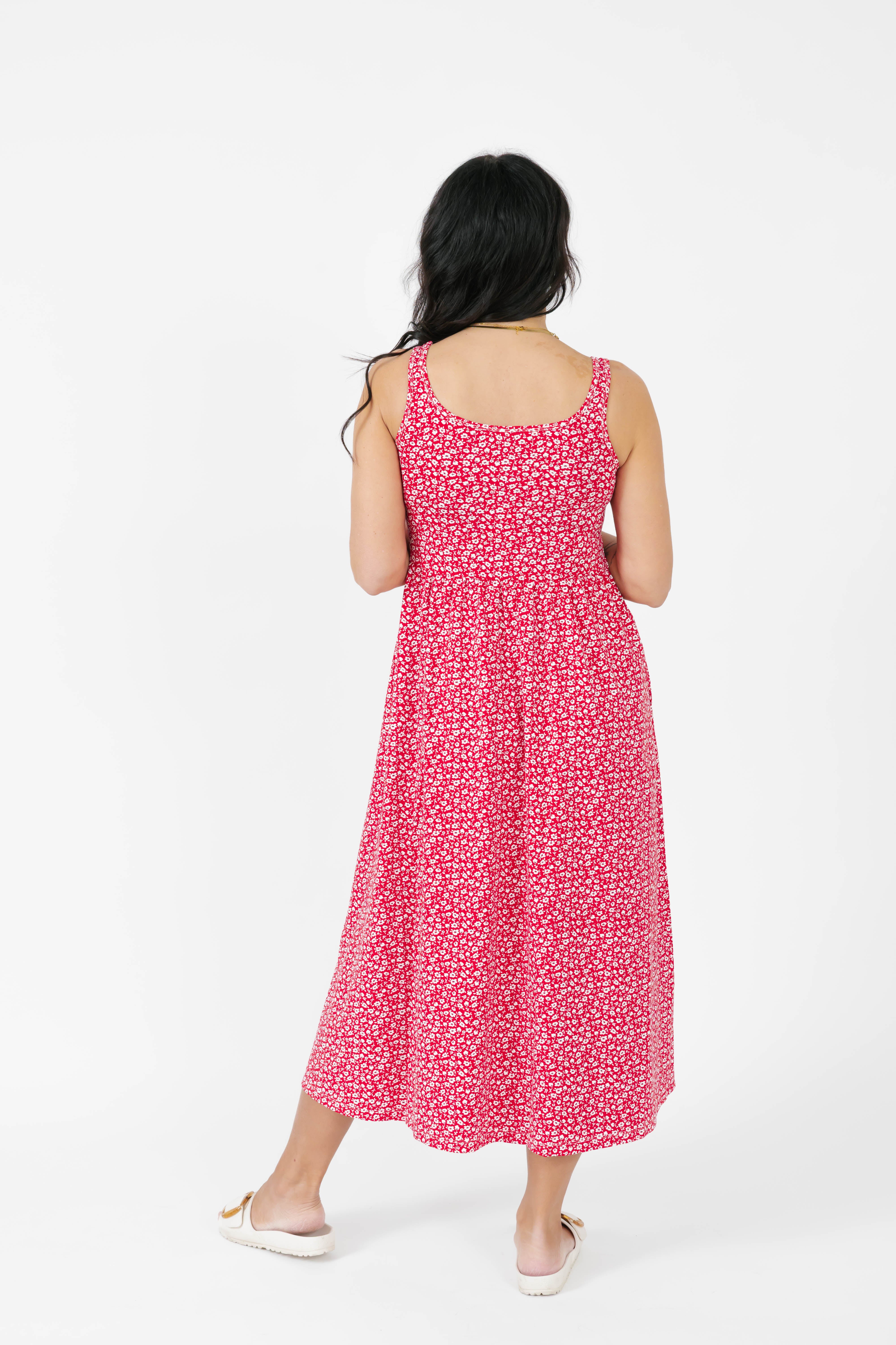 Camille Midi Dress in Rosy Red