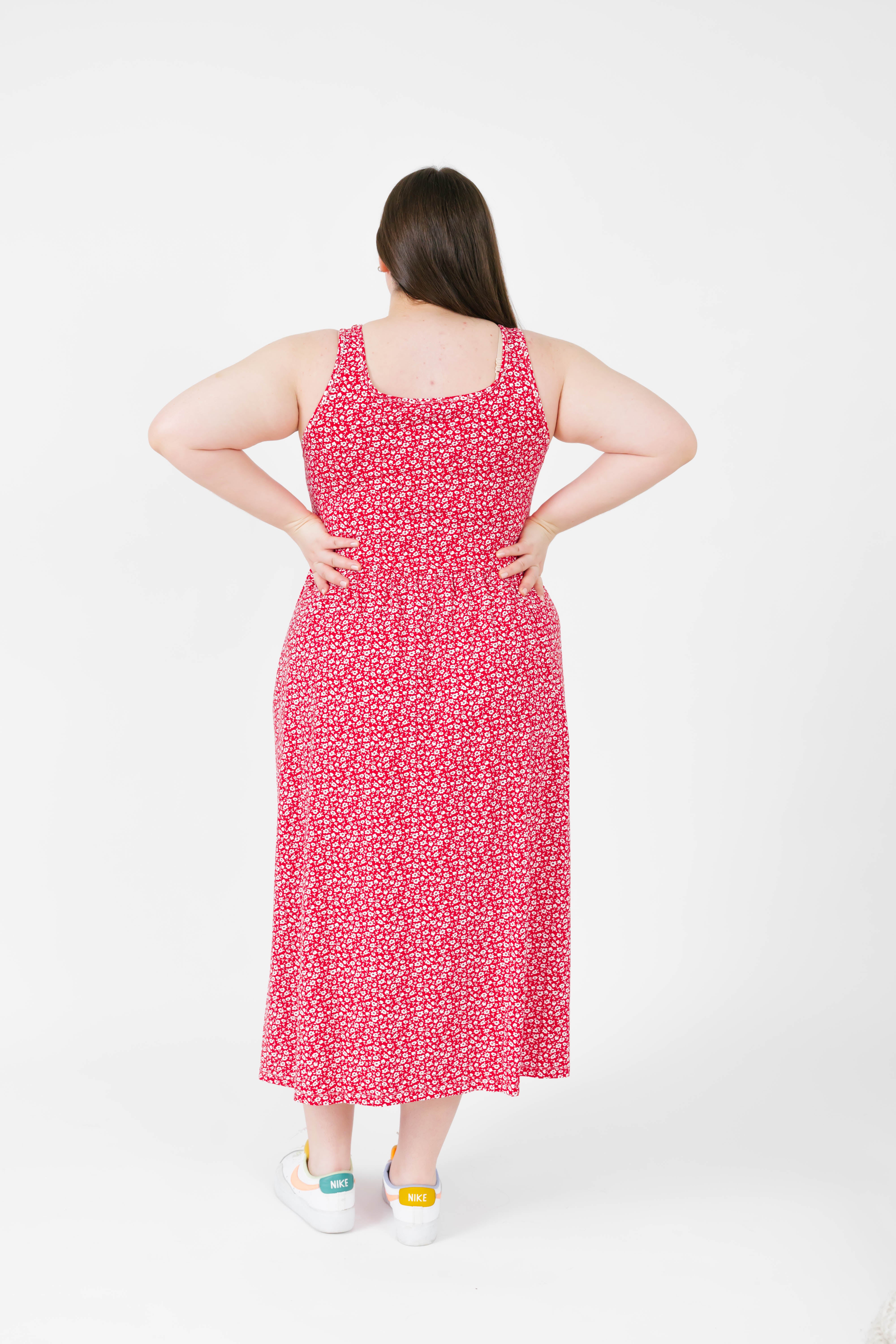 Camille Midi Dress in Rosy Red