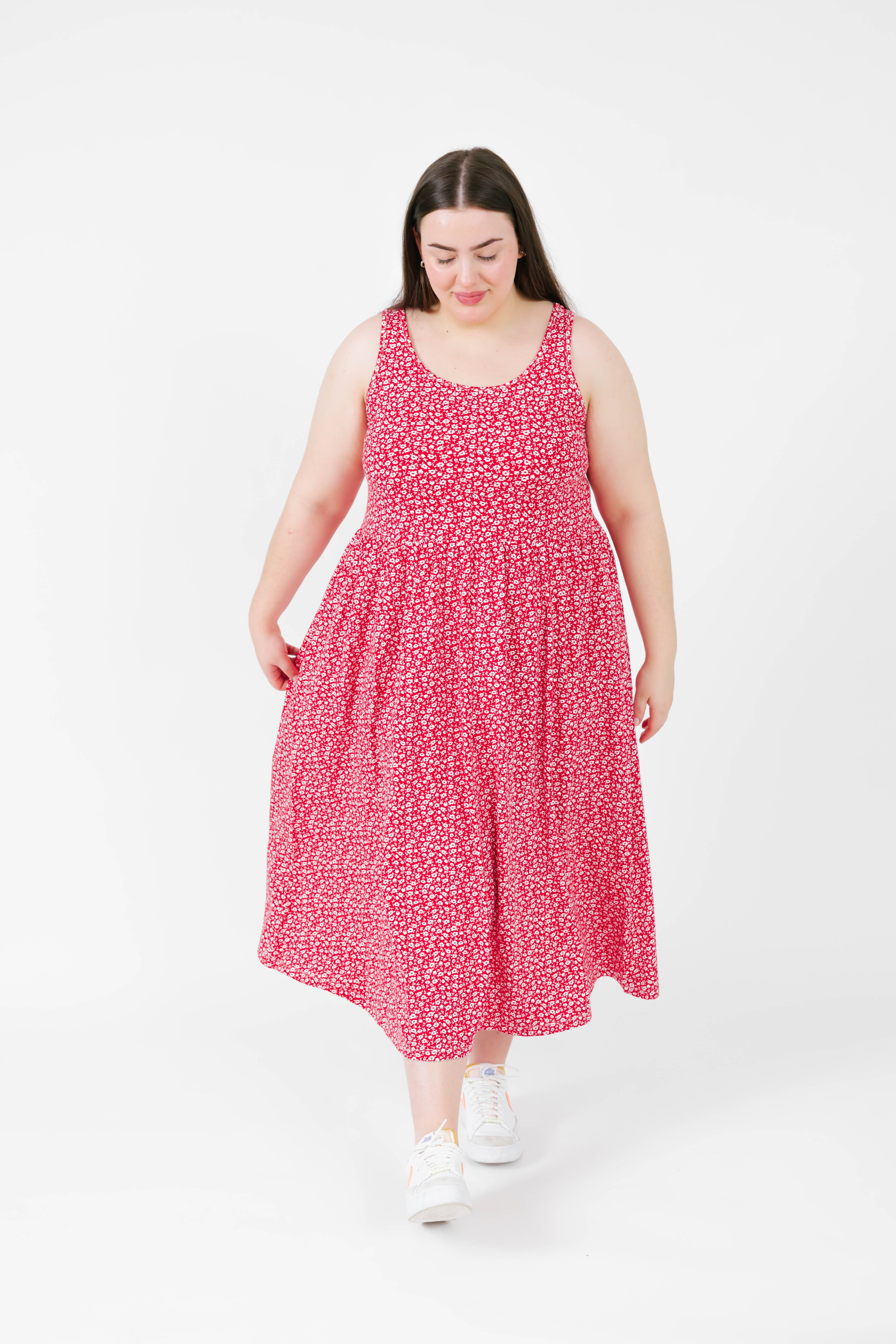 Camille Midi Dress in Rosy Red