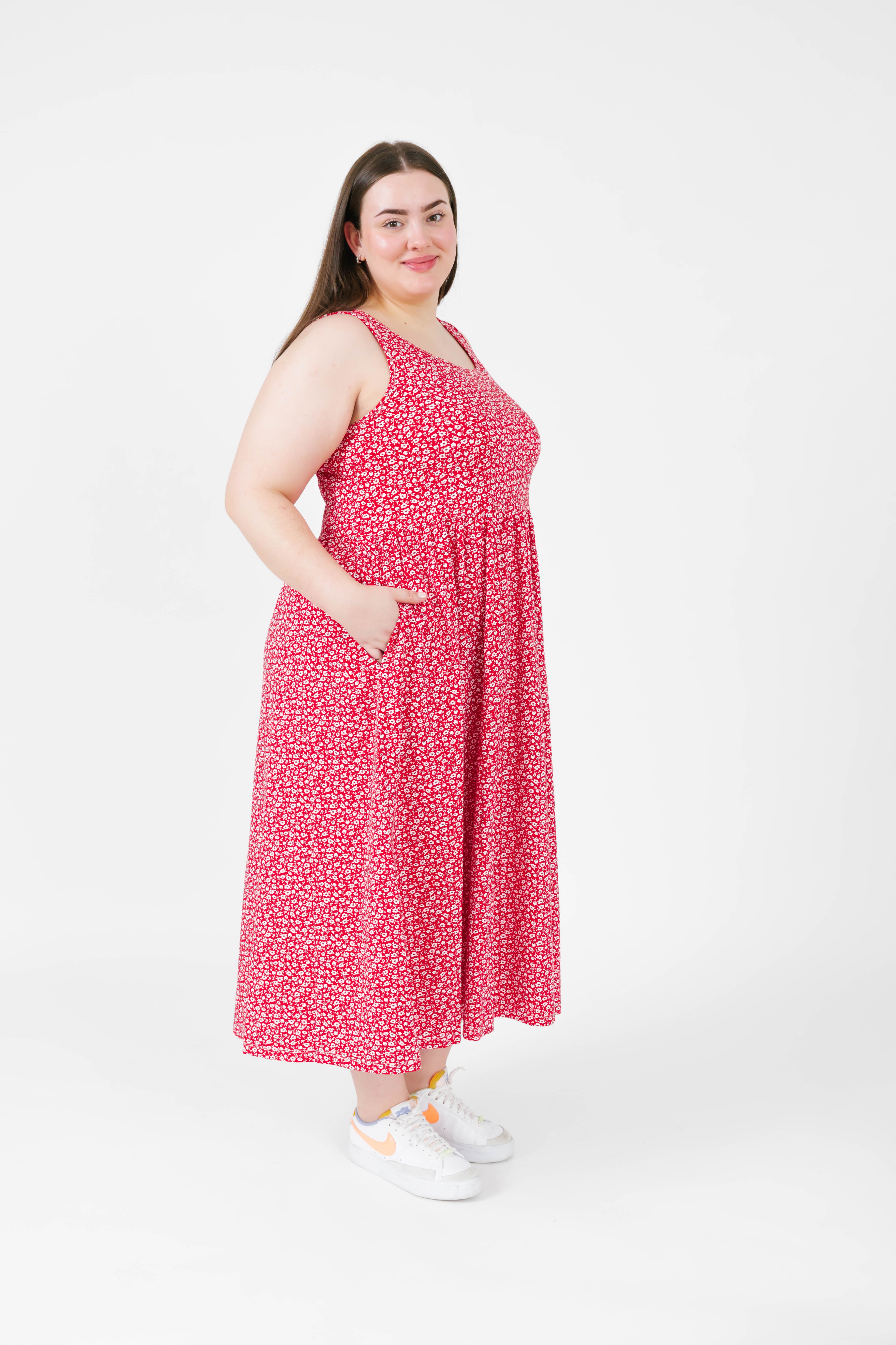 Camille Midi Dress in Rosy Red