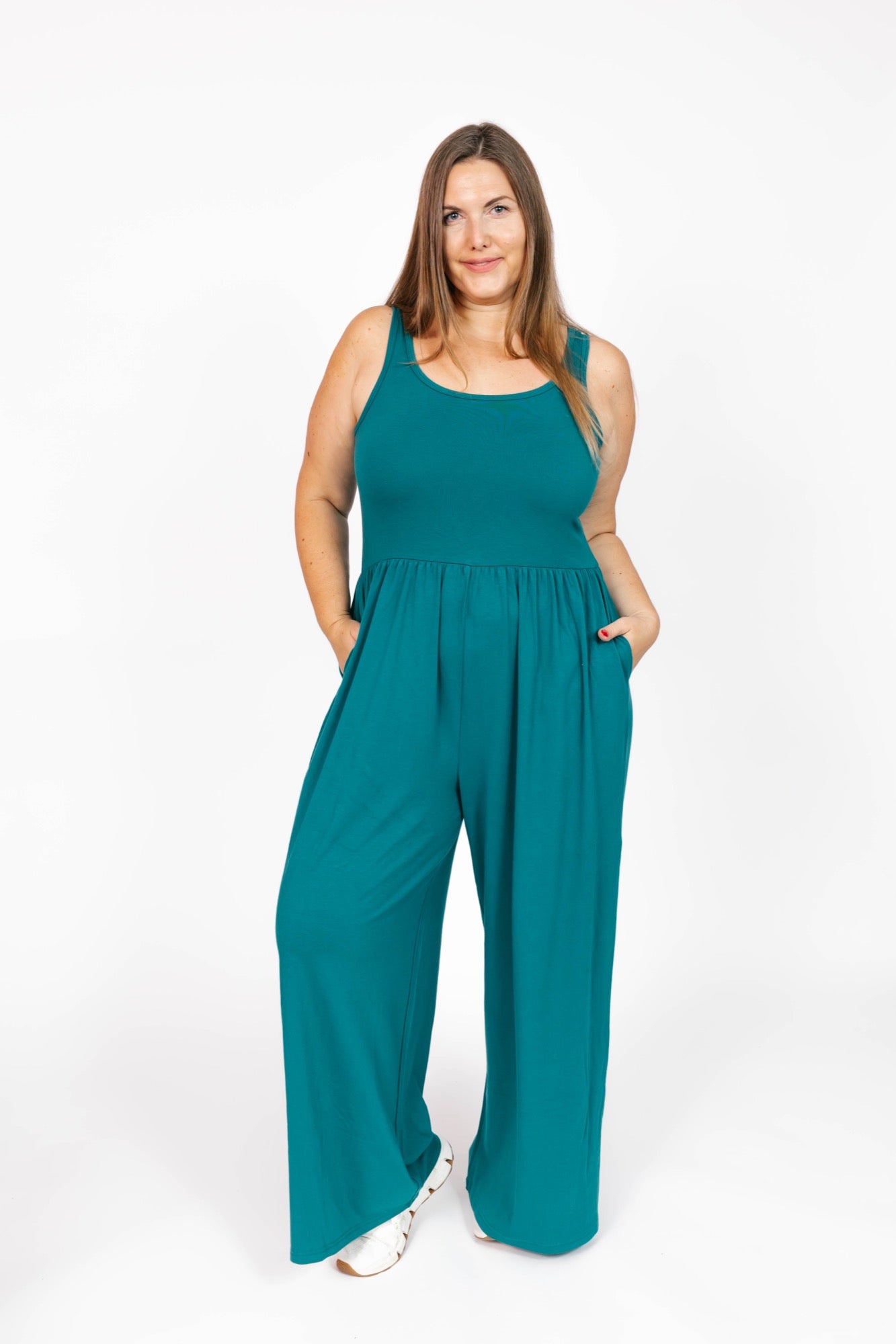 Camille Wide Leg Romper in Myrtle Green