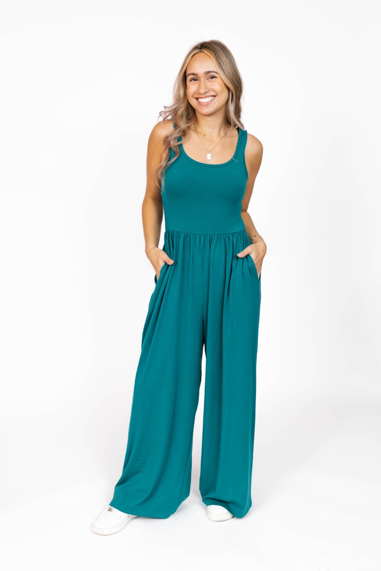 Camille Wide Leg Romper in Myrtle Green