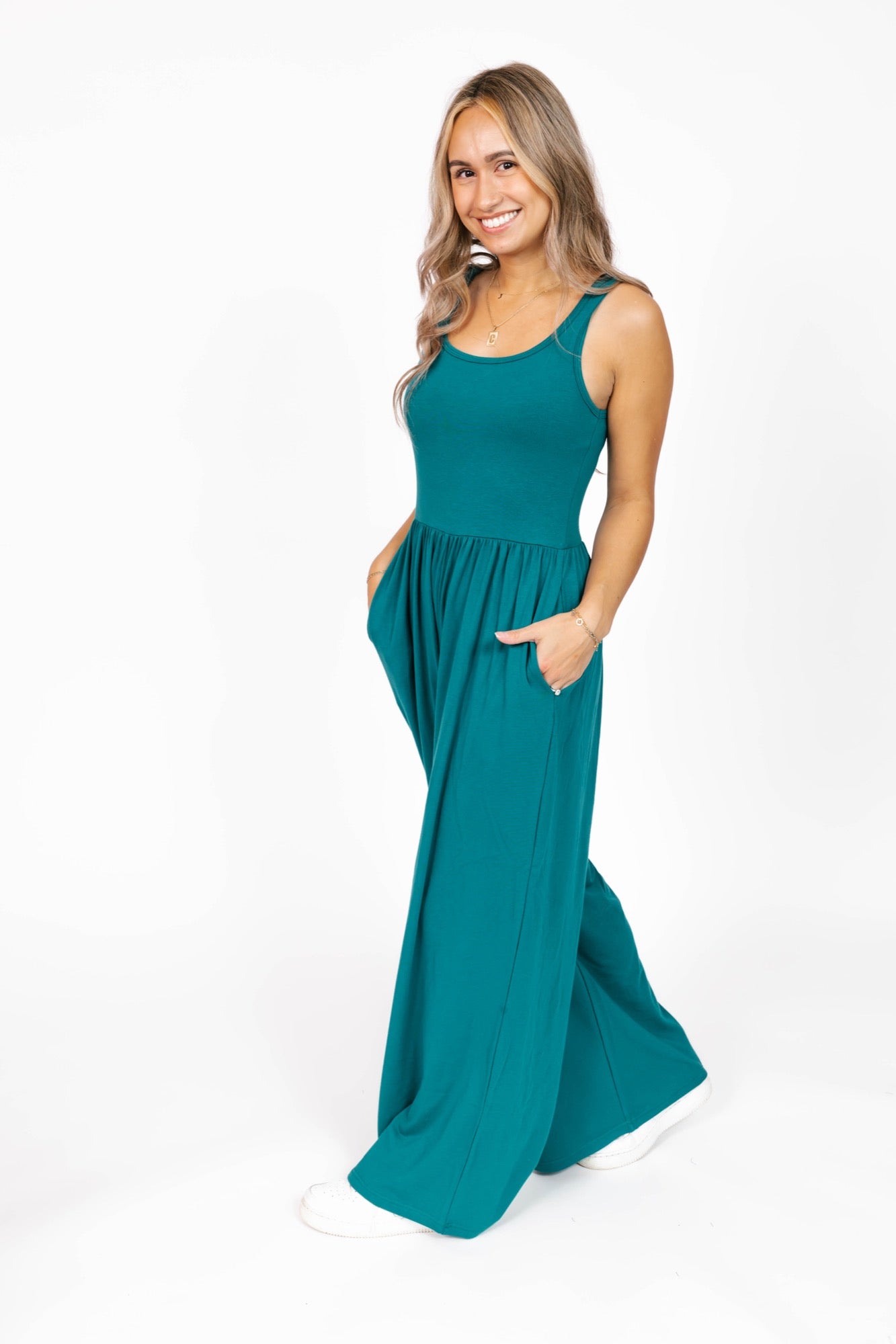 Camille Wide Leg Romper in Myrtle Green