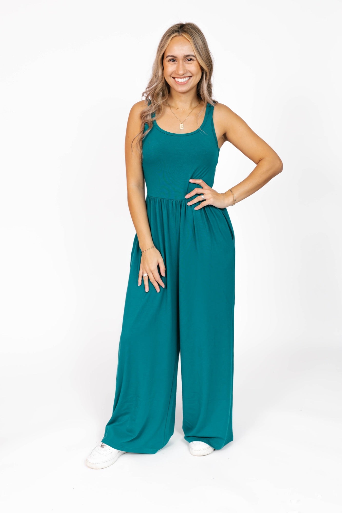 Camille Wide Leg Romper in Myrtle Green