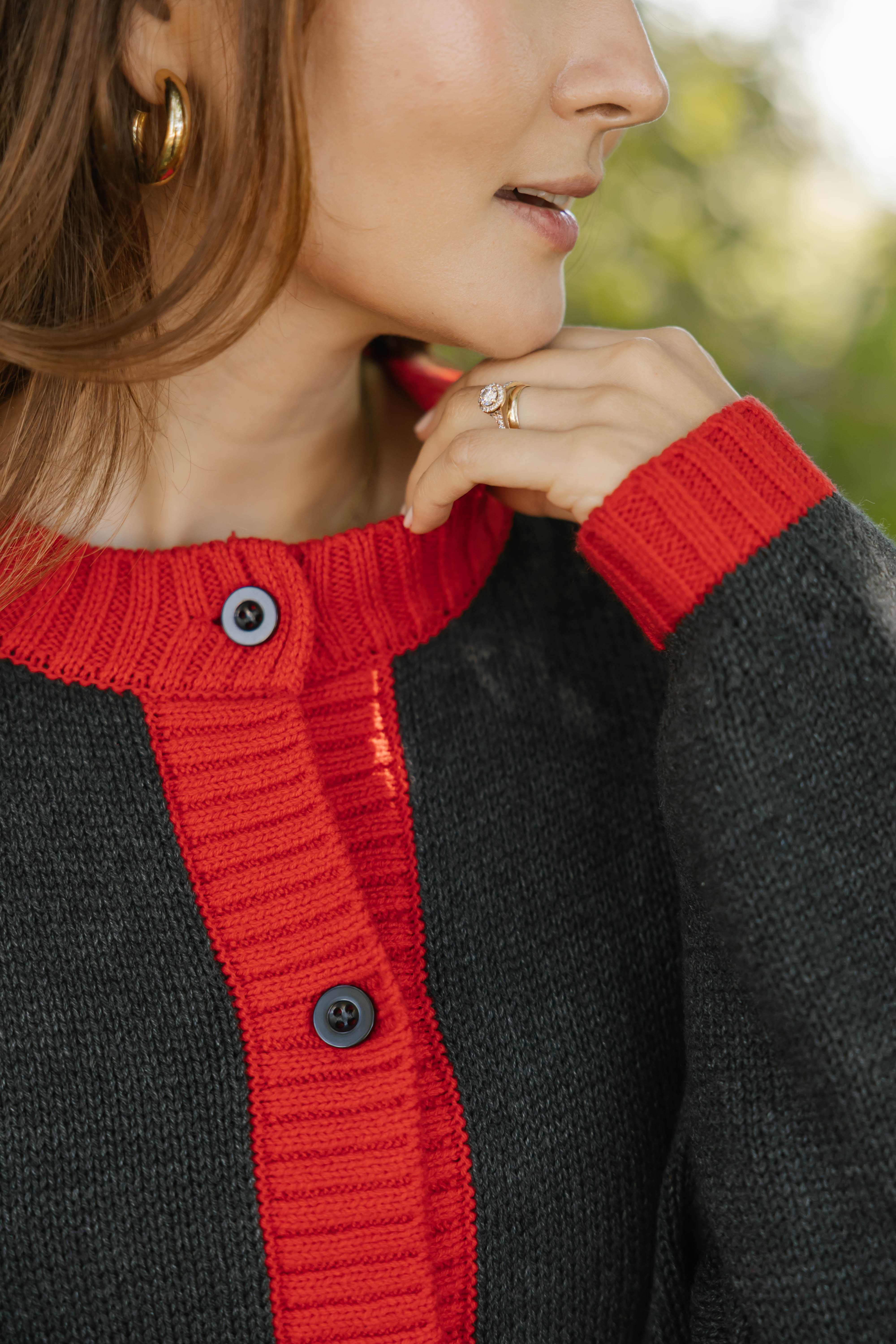 Cameron Colour Block Cardigan in Charcoal/Red