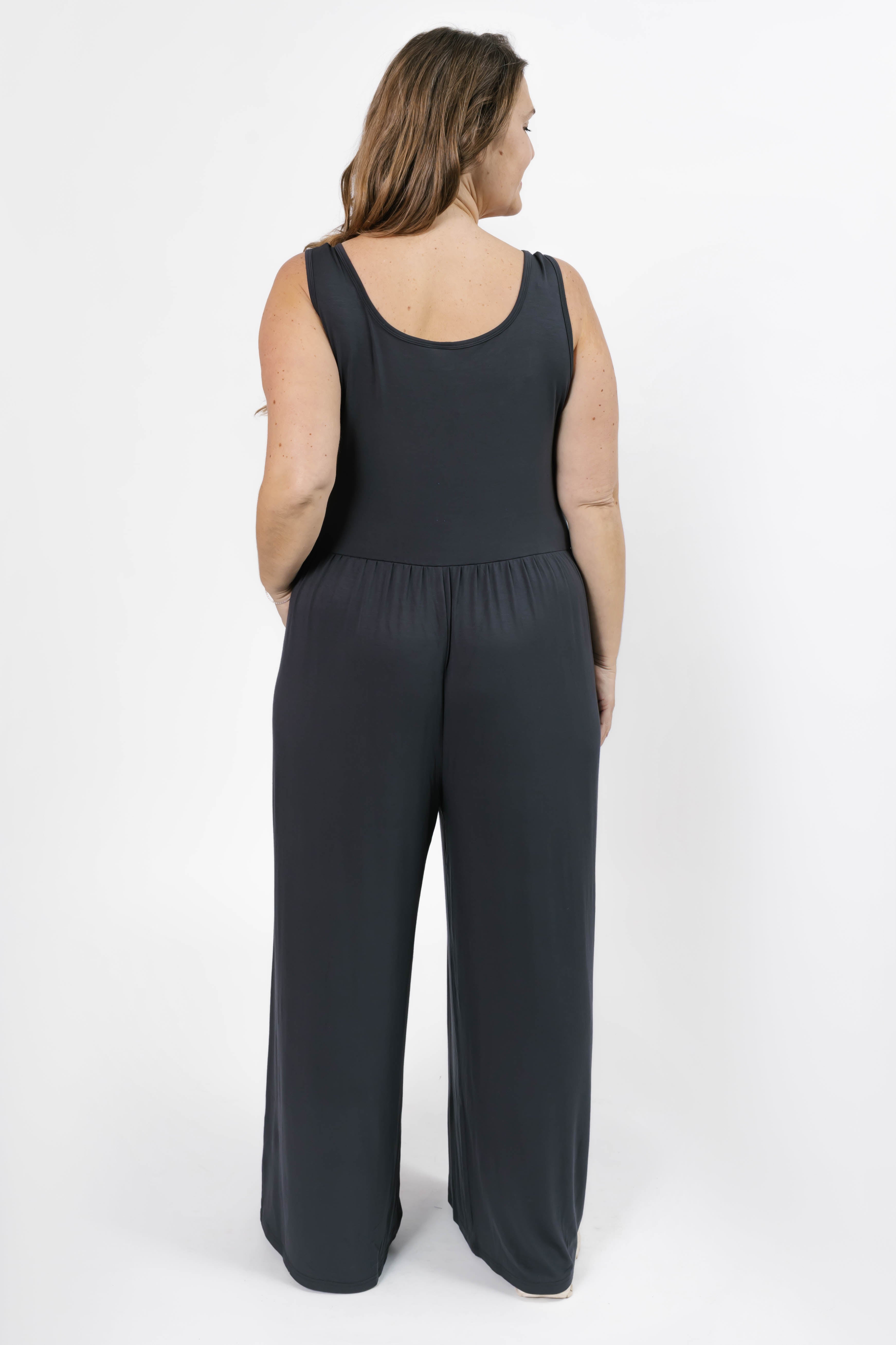 Camille Wide Leg Romper in Charcoal