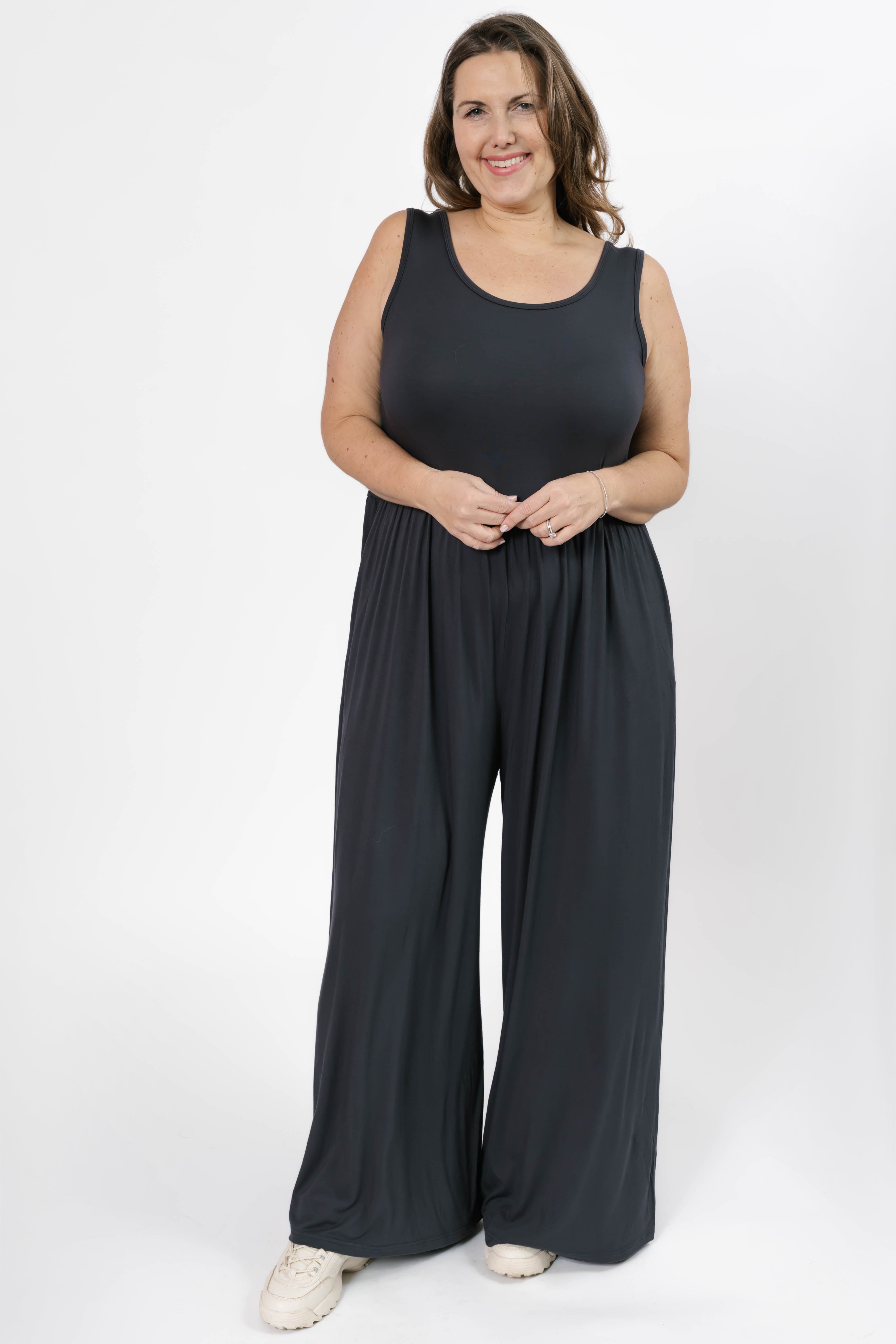 Camille Wide Leg Romper in Charcoal