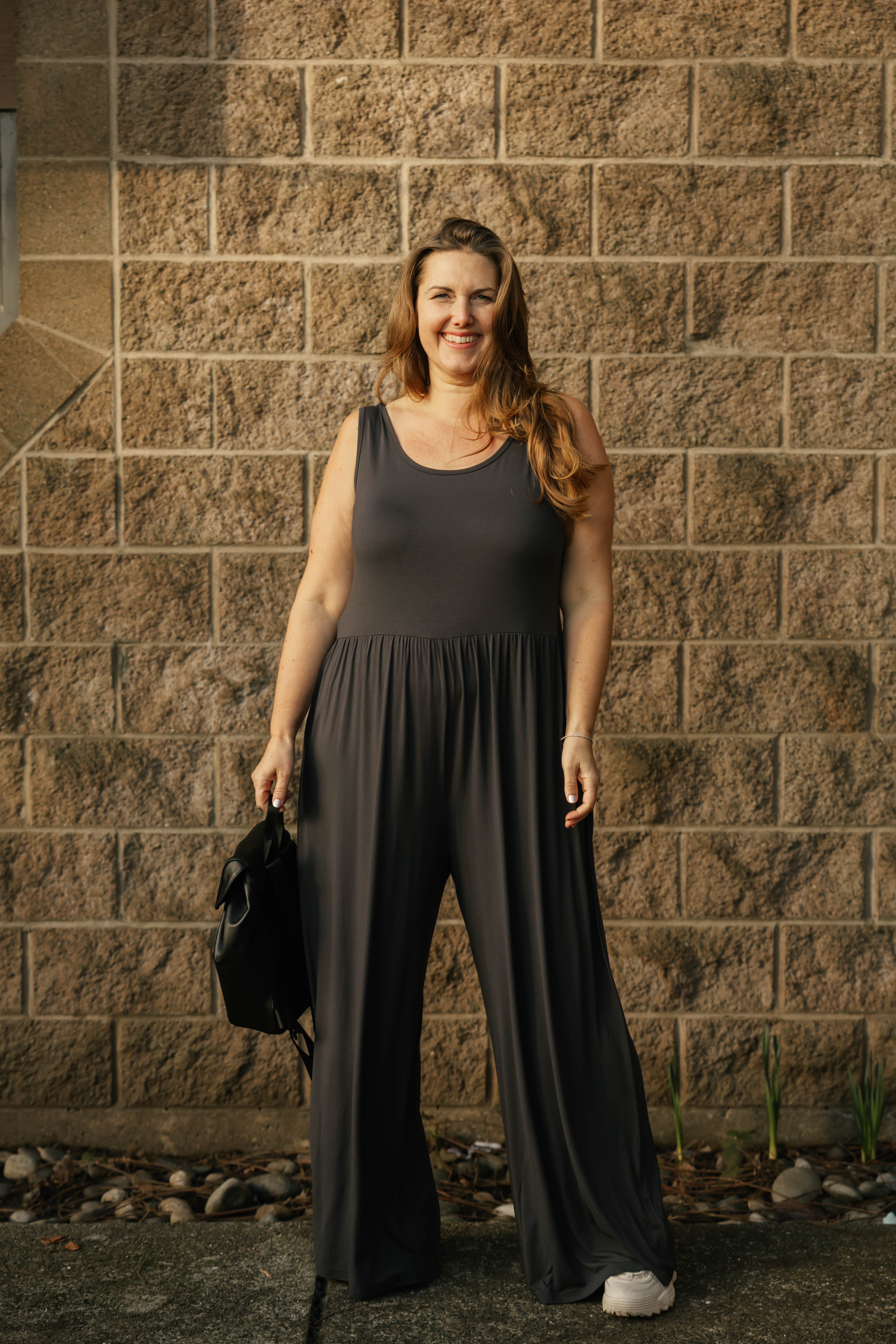 Camille Wide Leg Romper in Charcoal