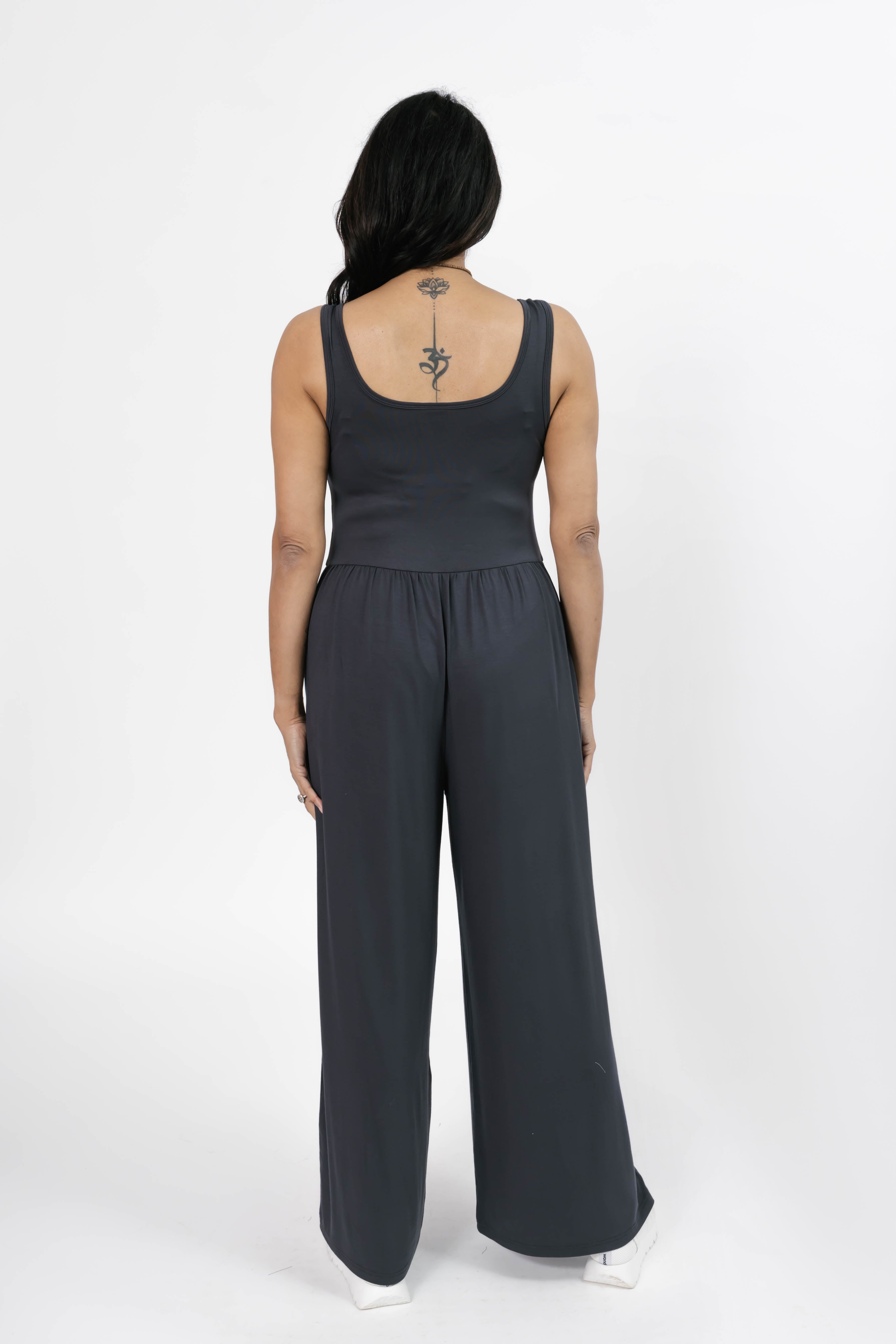 Camille Wide Leg Romper in Charcoal