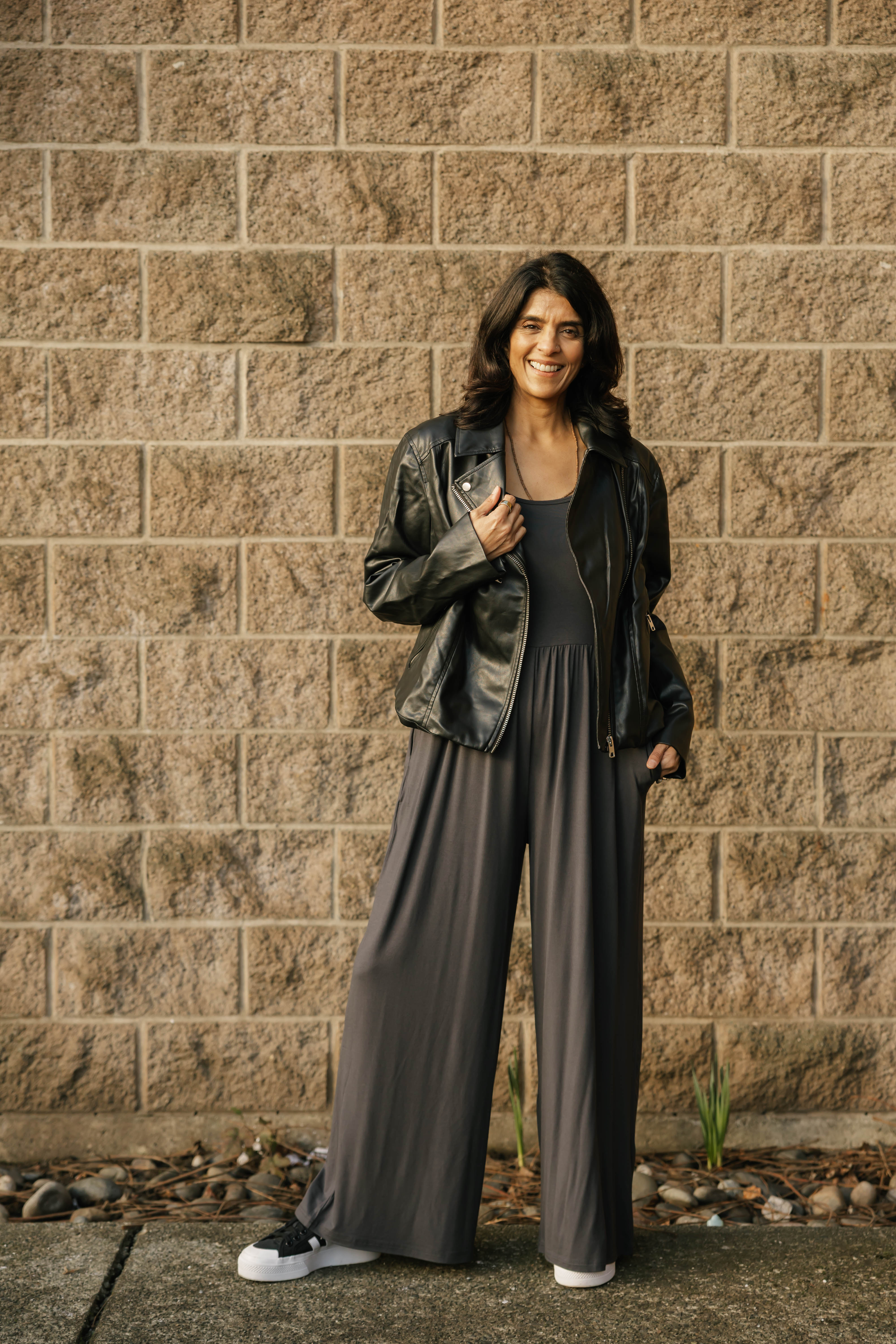 Camille Wide Leg Romper in Charcoal