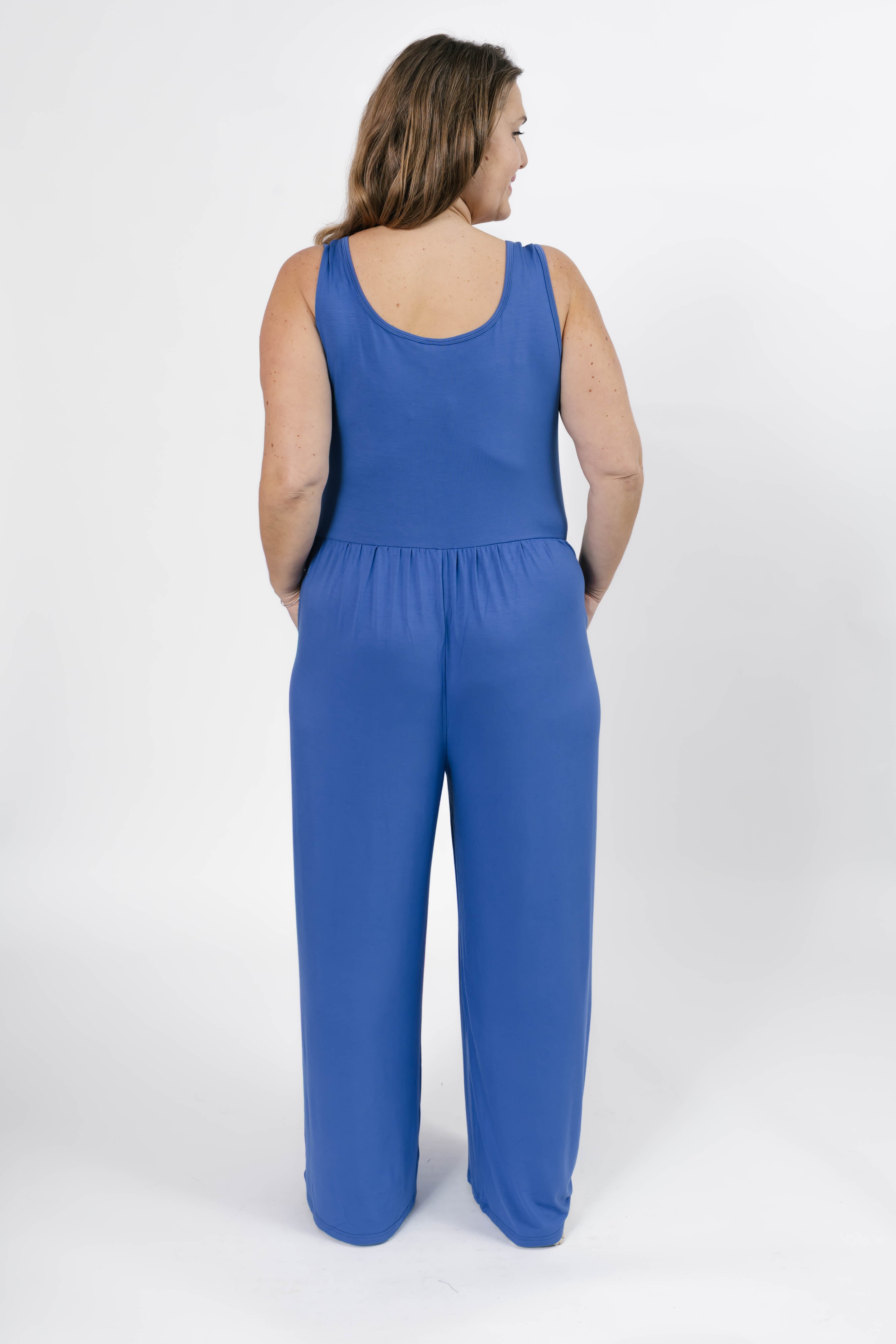 Camille Wide Leg Romper in Royal Blue