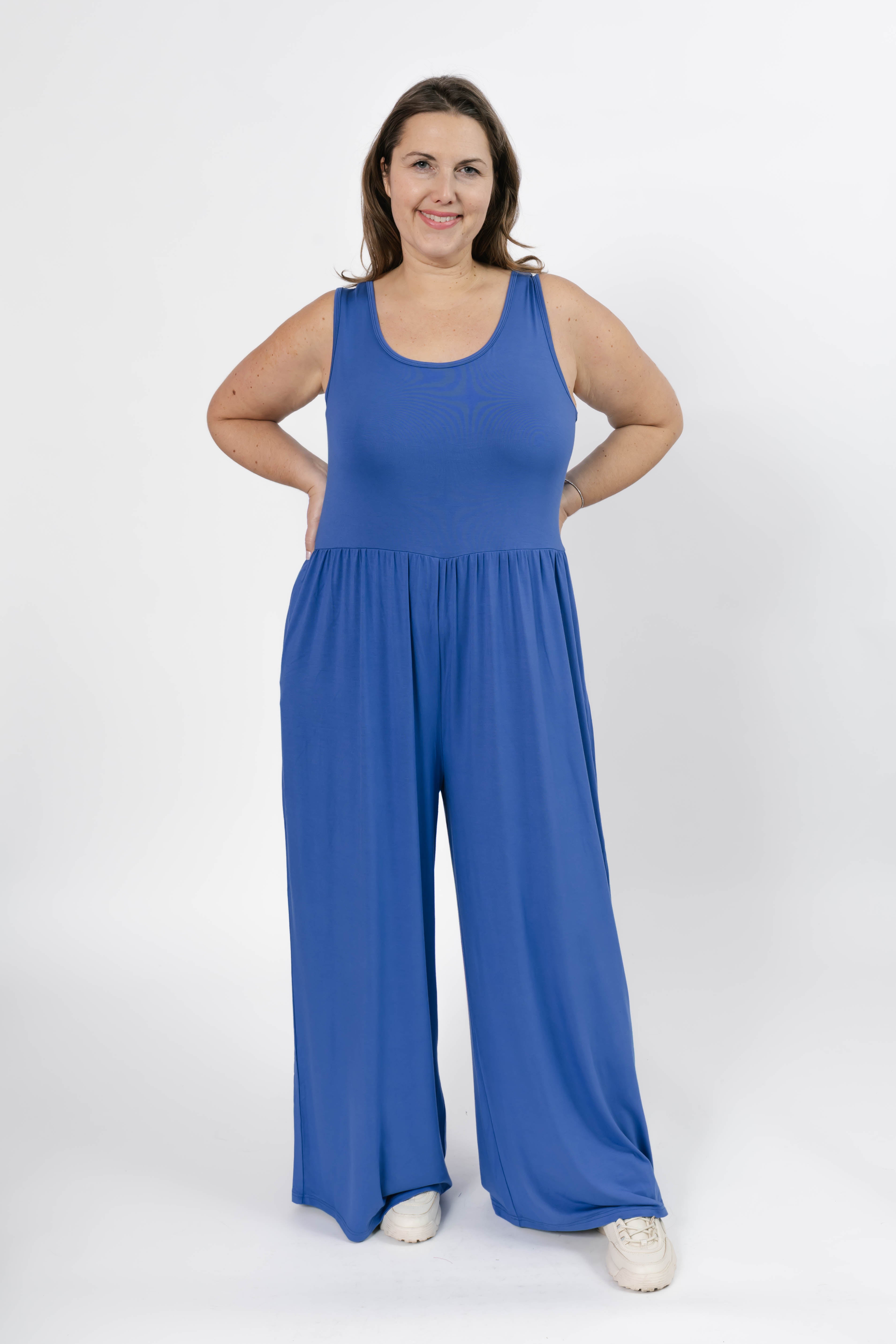 Camille Wide Leg Romper in Royal Blue