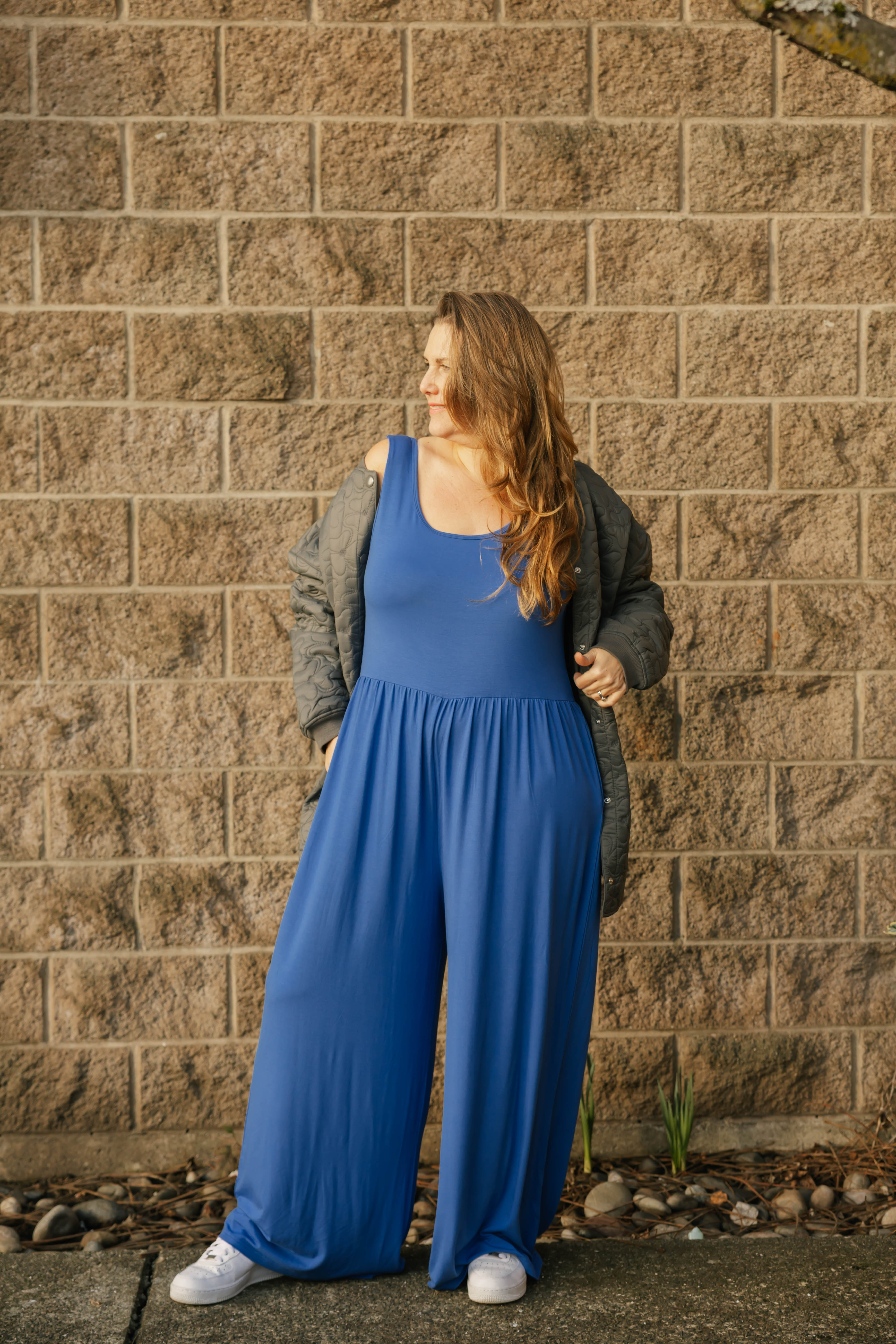 Camille Wide Leg Romper in Royal Blue