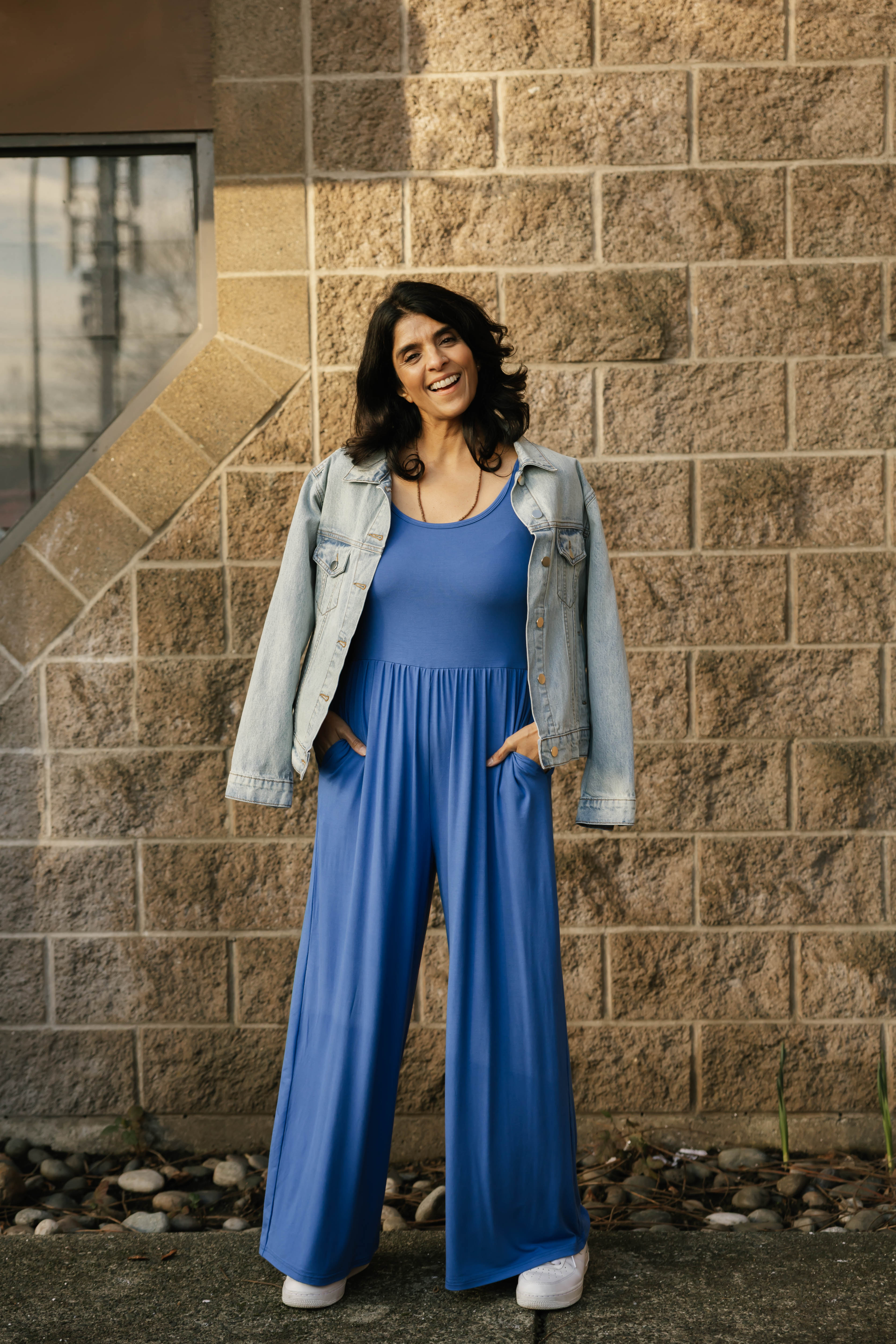 Camille Wide Leg Romper in Royal Blue