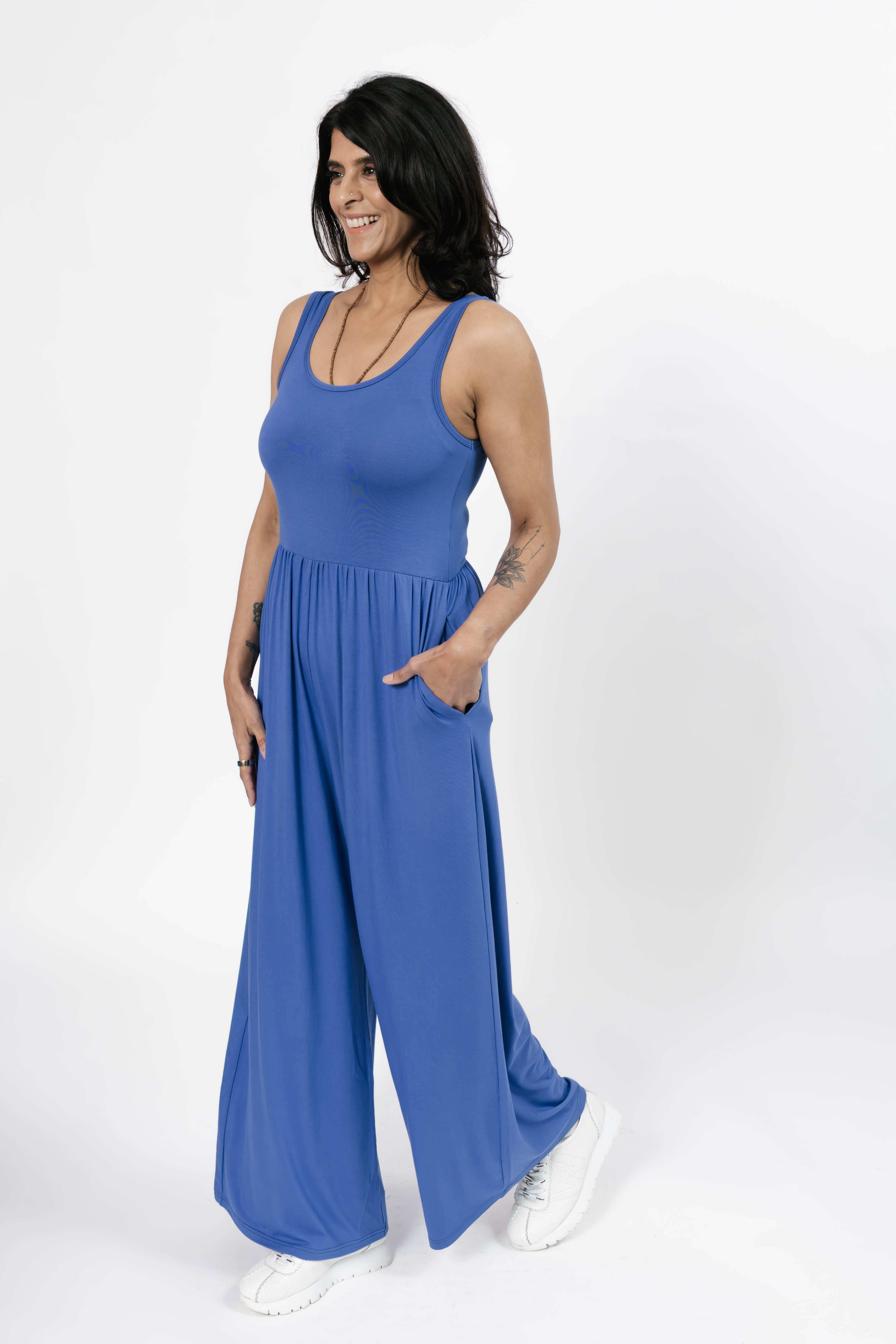 Camille Wide Leg Romper in Royal Blue