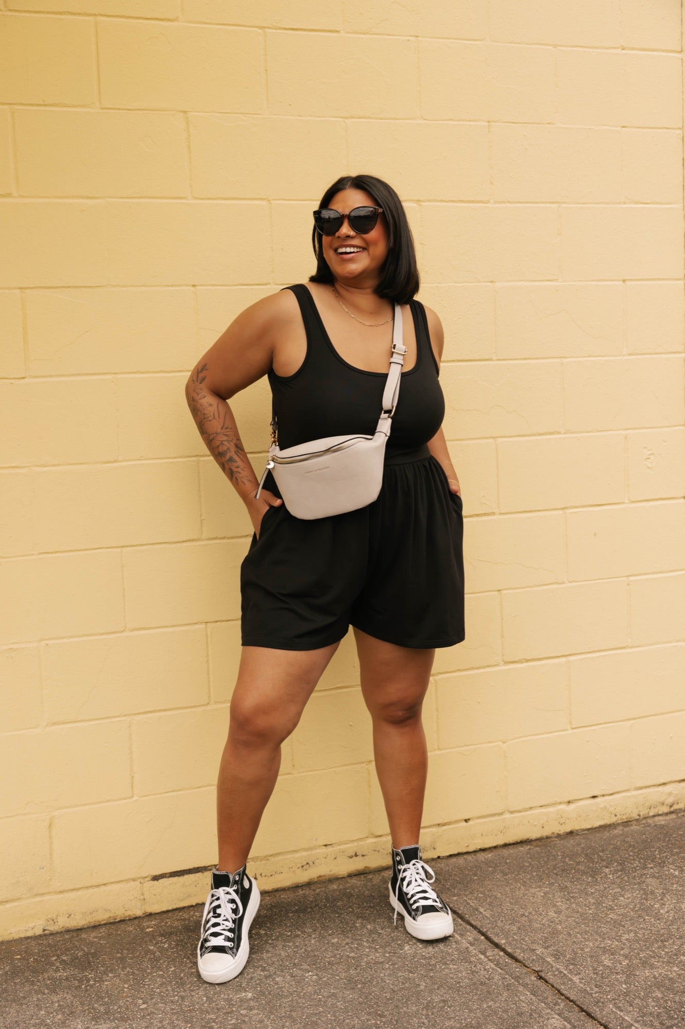 Camille Shorty Romper in Midnight Black