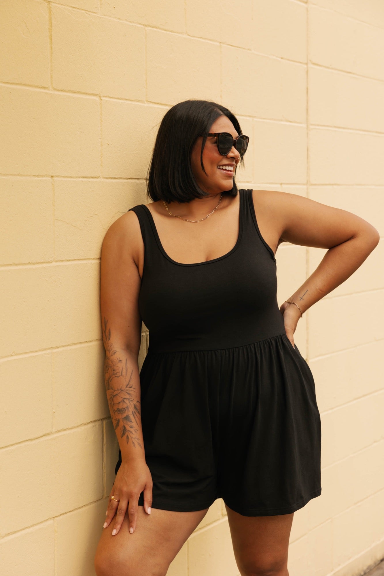 Camille Shorty Romper in Midnight Black