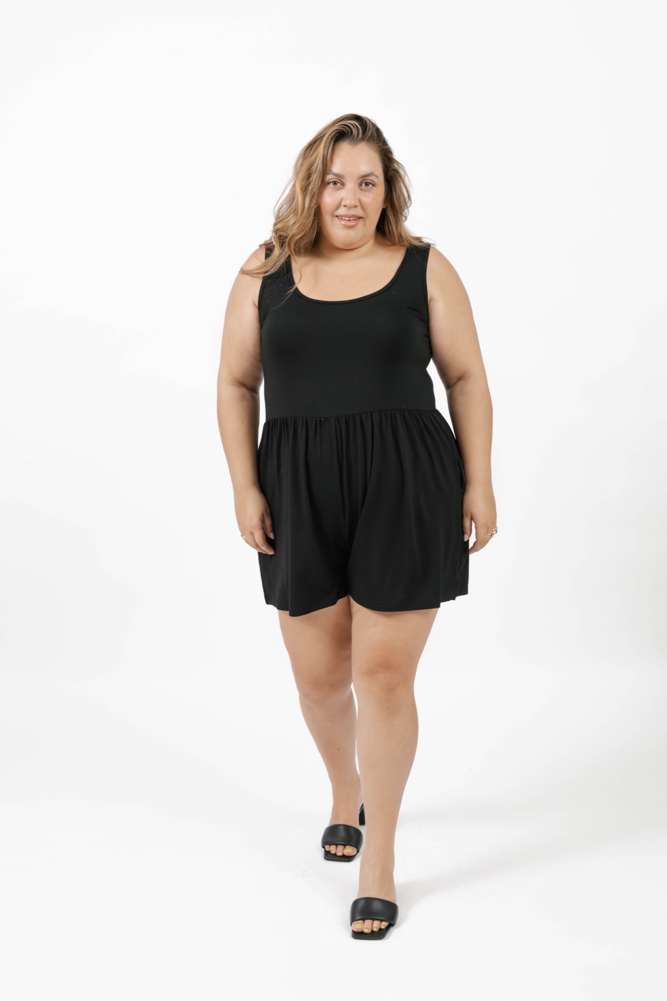 Camille Shorty Romper in Midnight Black
