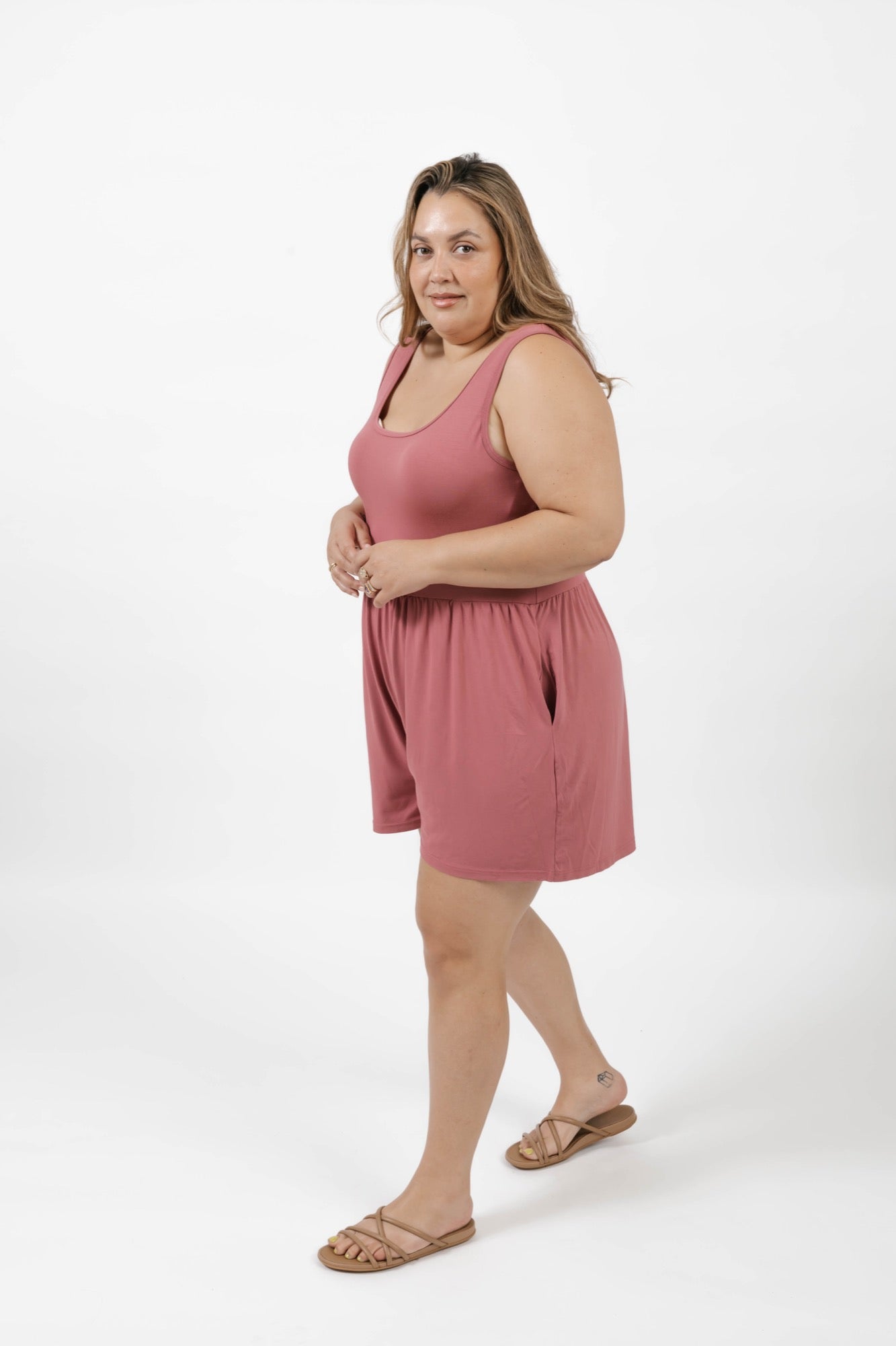 Camille Shorty Romper in Dusty Rose