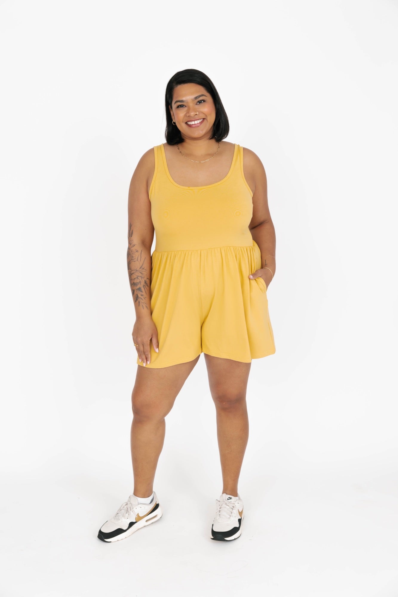 Camille Shorty Romper in Golden Yellow
