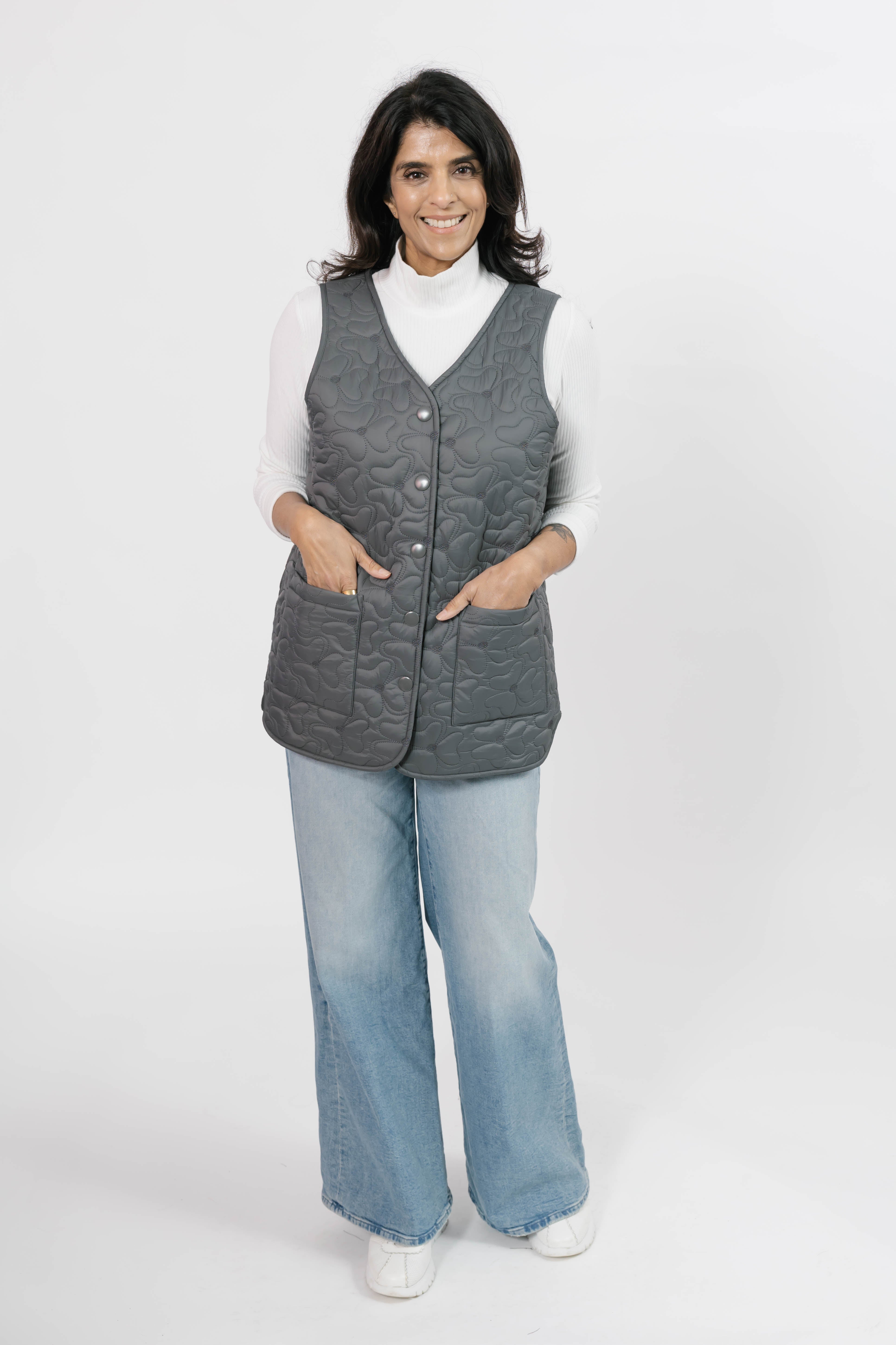 Carson Quilted Vest in Magnet Grey