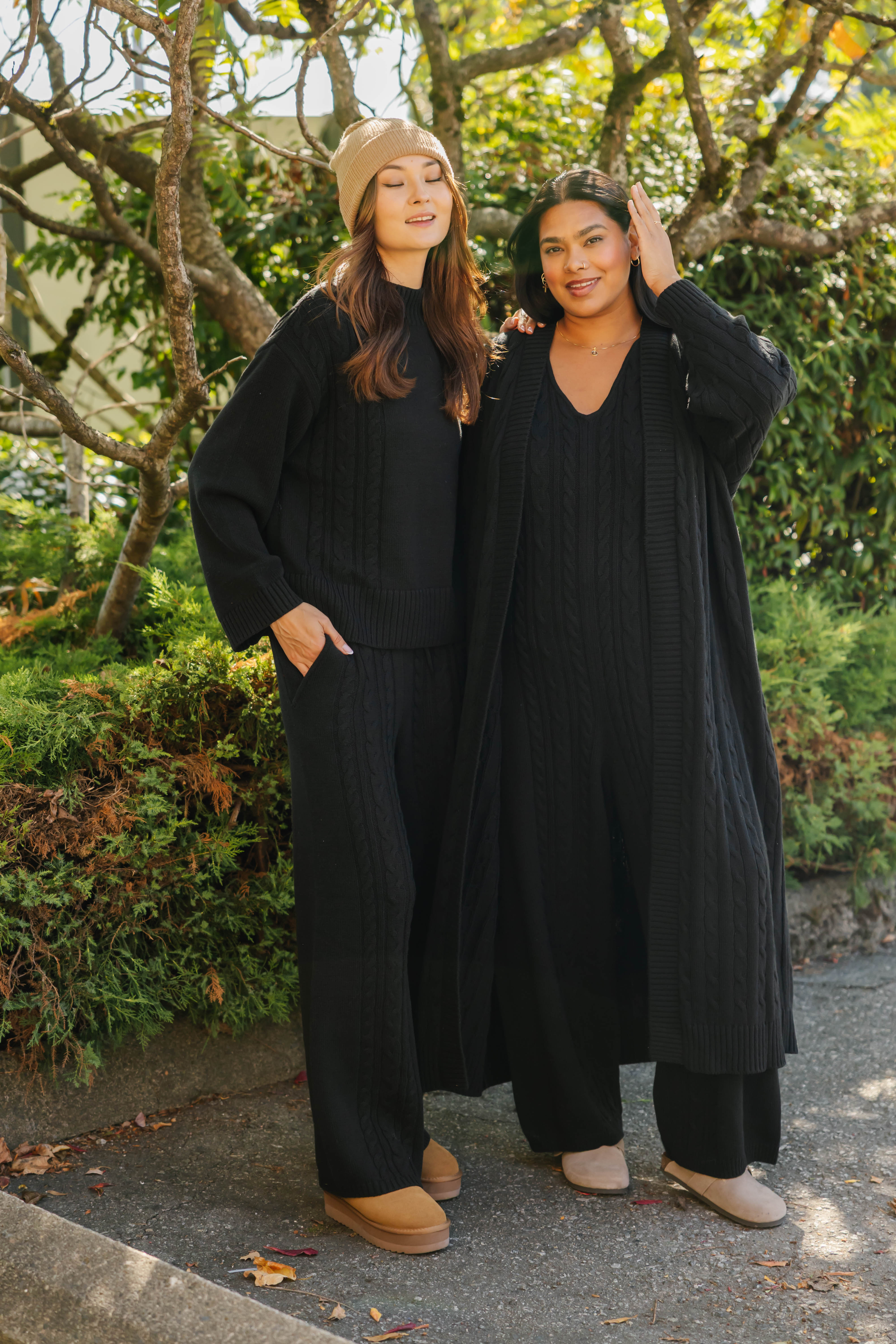 Cecilia Cable Knit Straight Leg Pant in Midnight Black