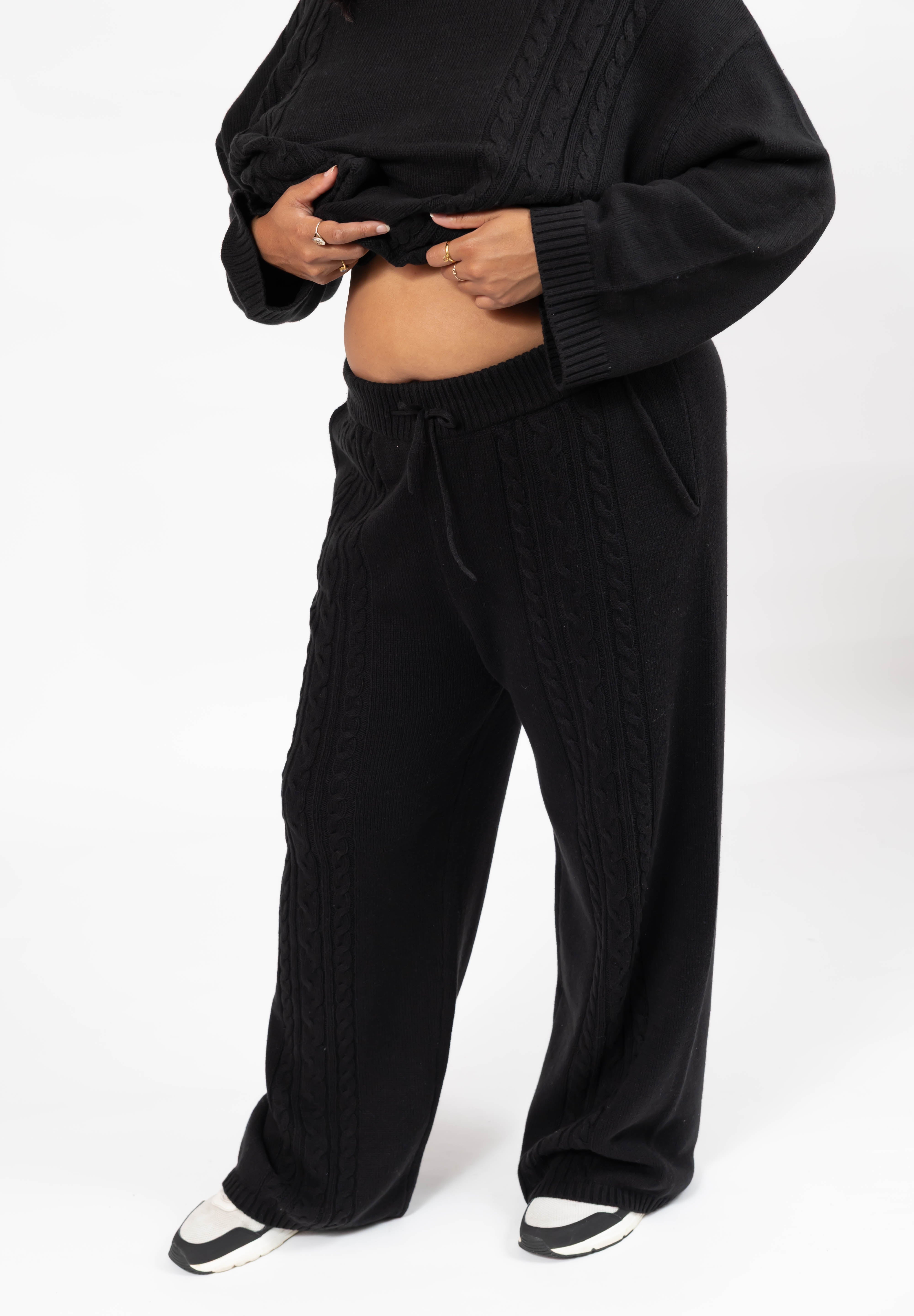 Cecilia Cable Knit Straight Leg Pant in Midnight Black