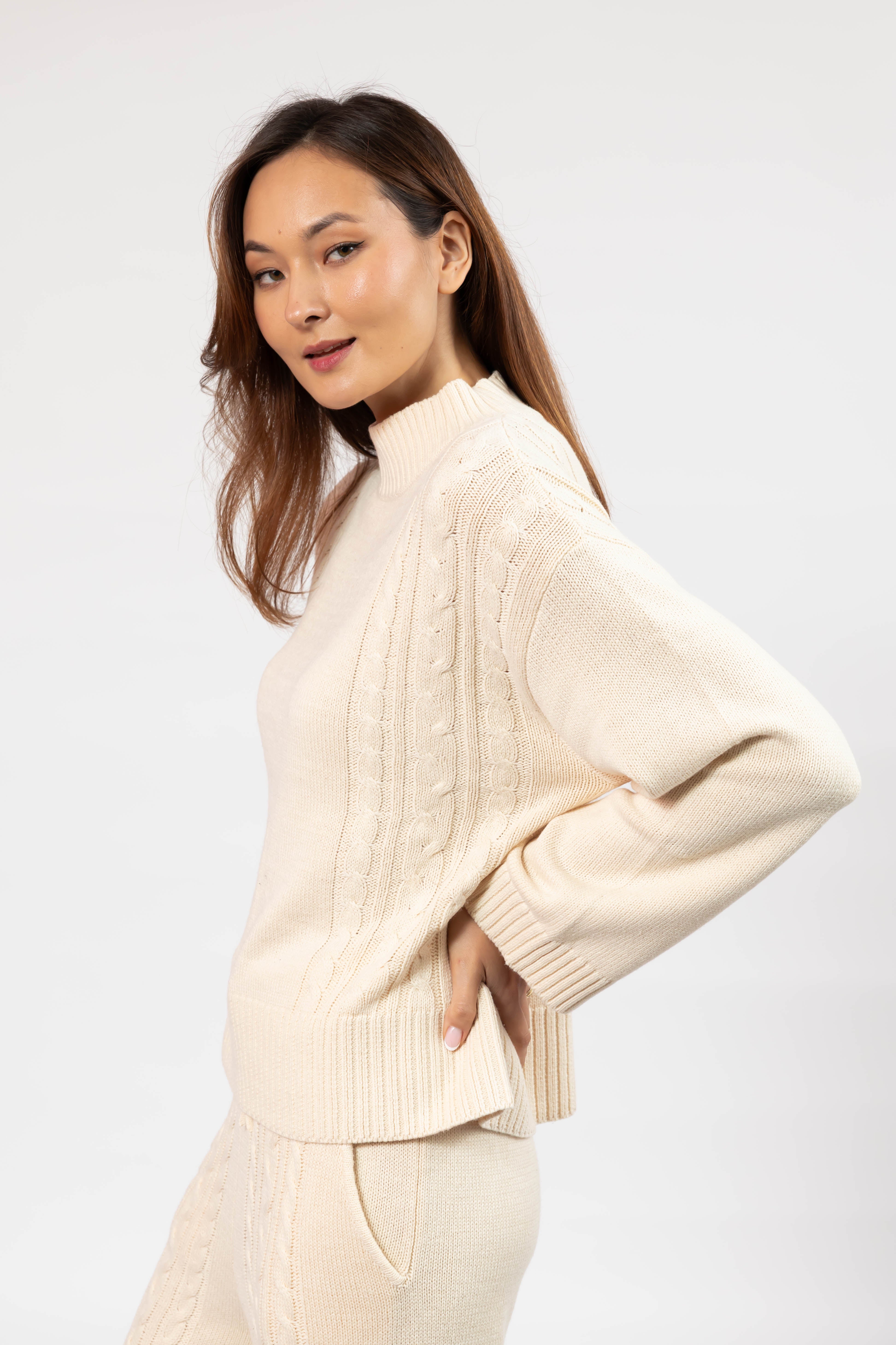 Cecilia Cable Knit Sweater in Cream
