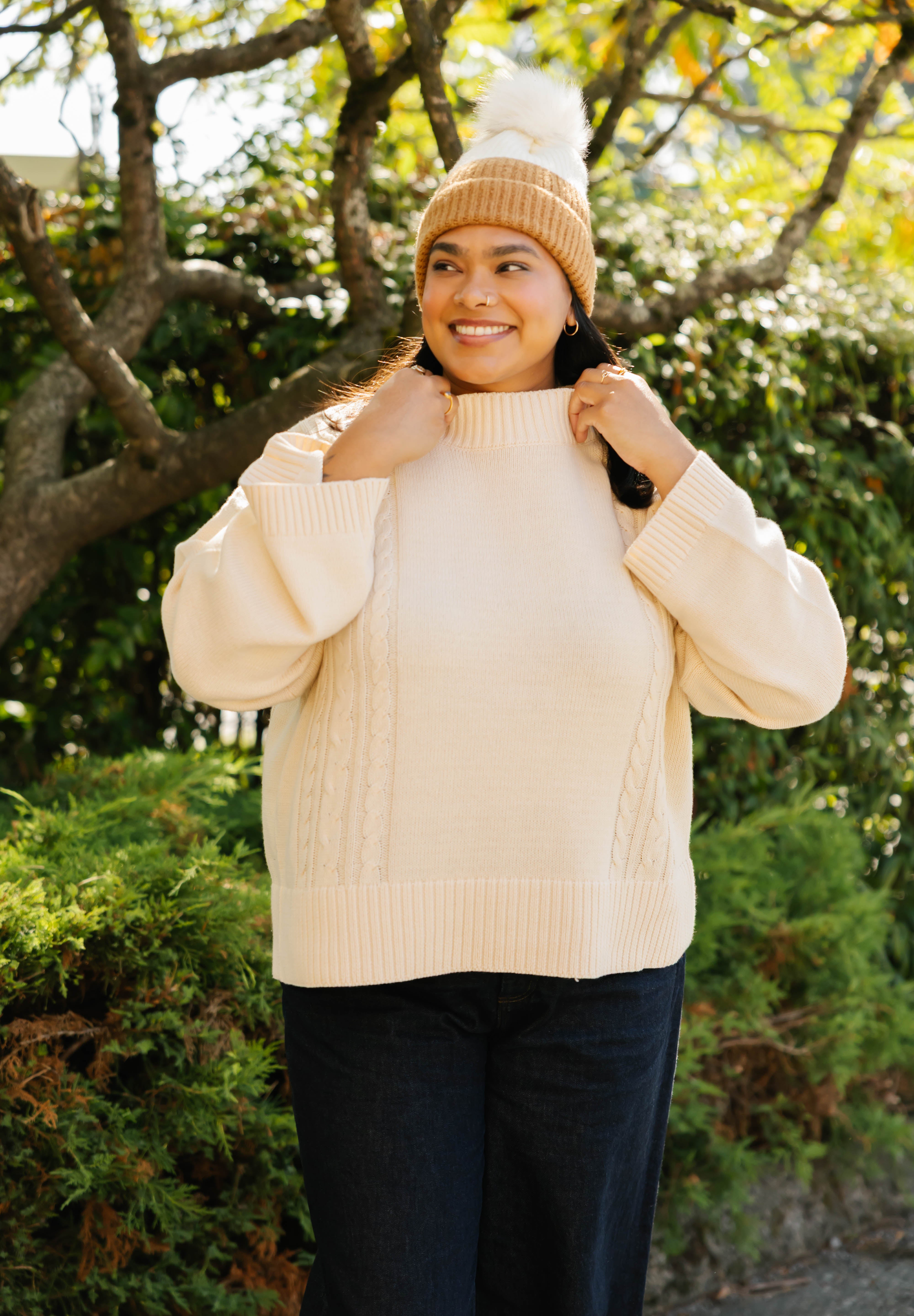 Cecilia Cable Knit Sweater in Cream