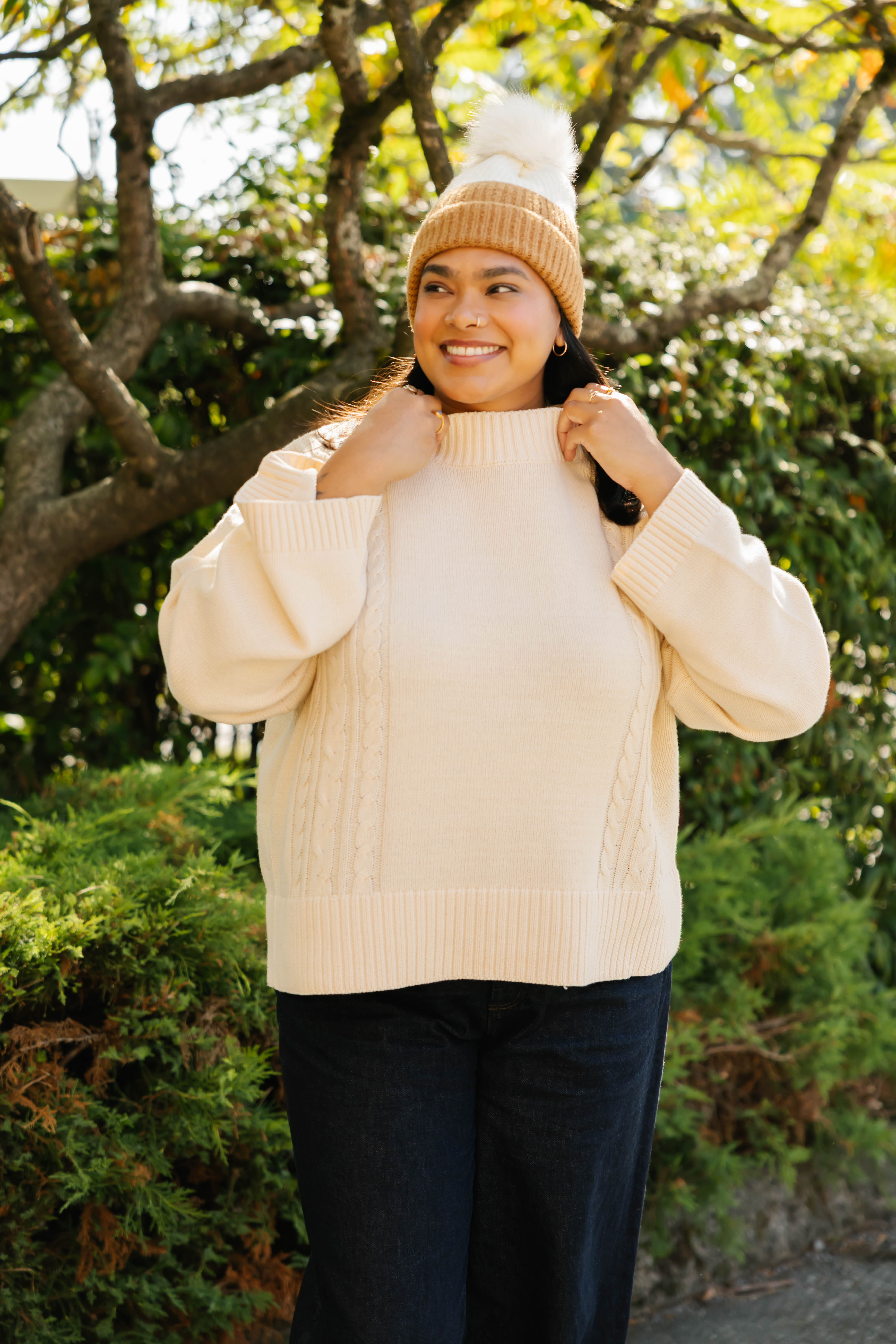 Cecilia Cable Knit Sweater in Cream