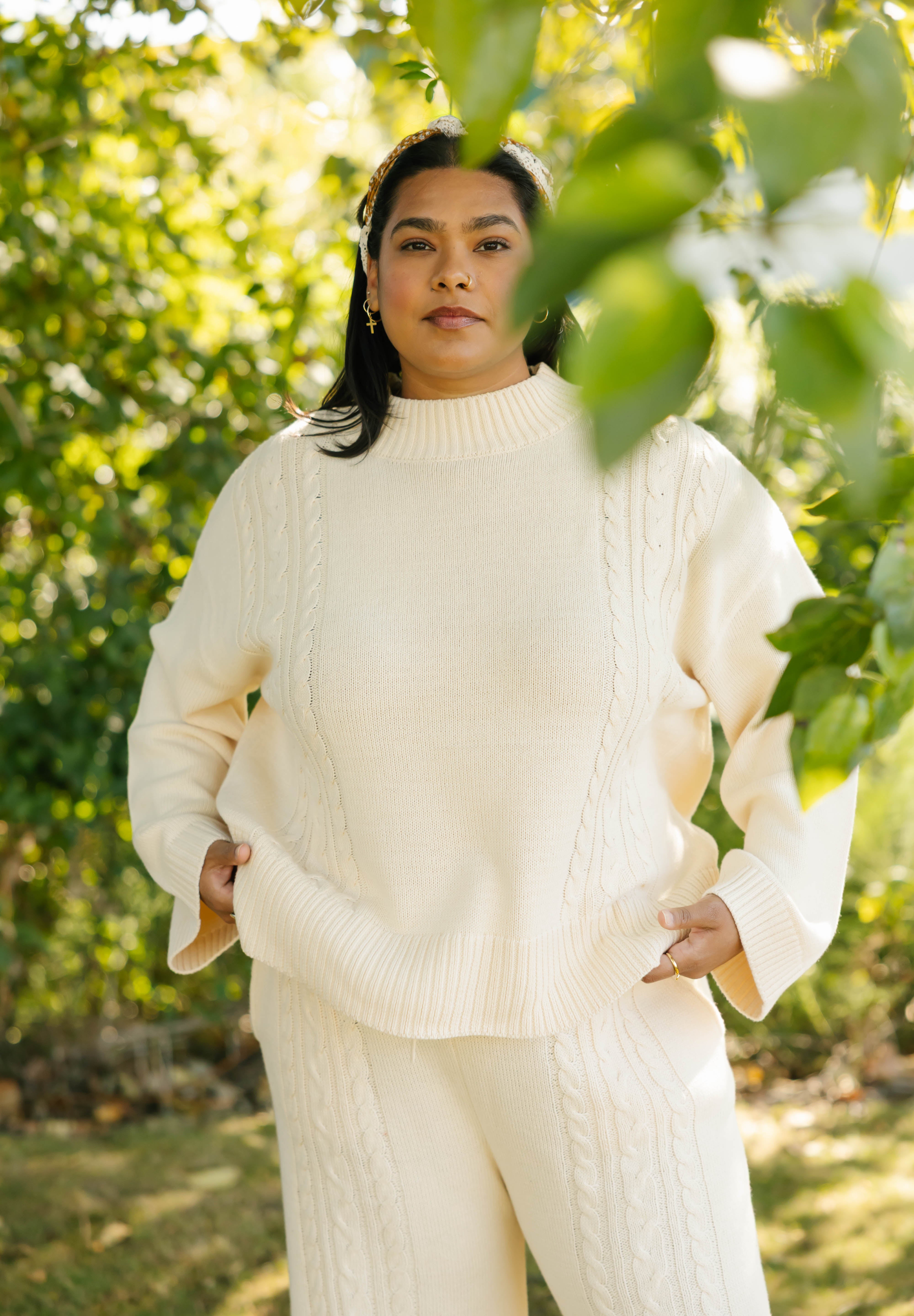 Cecilia Cable Knit Sweater in Cream
