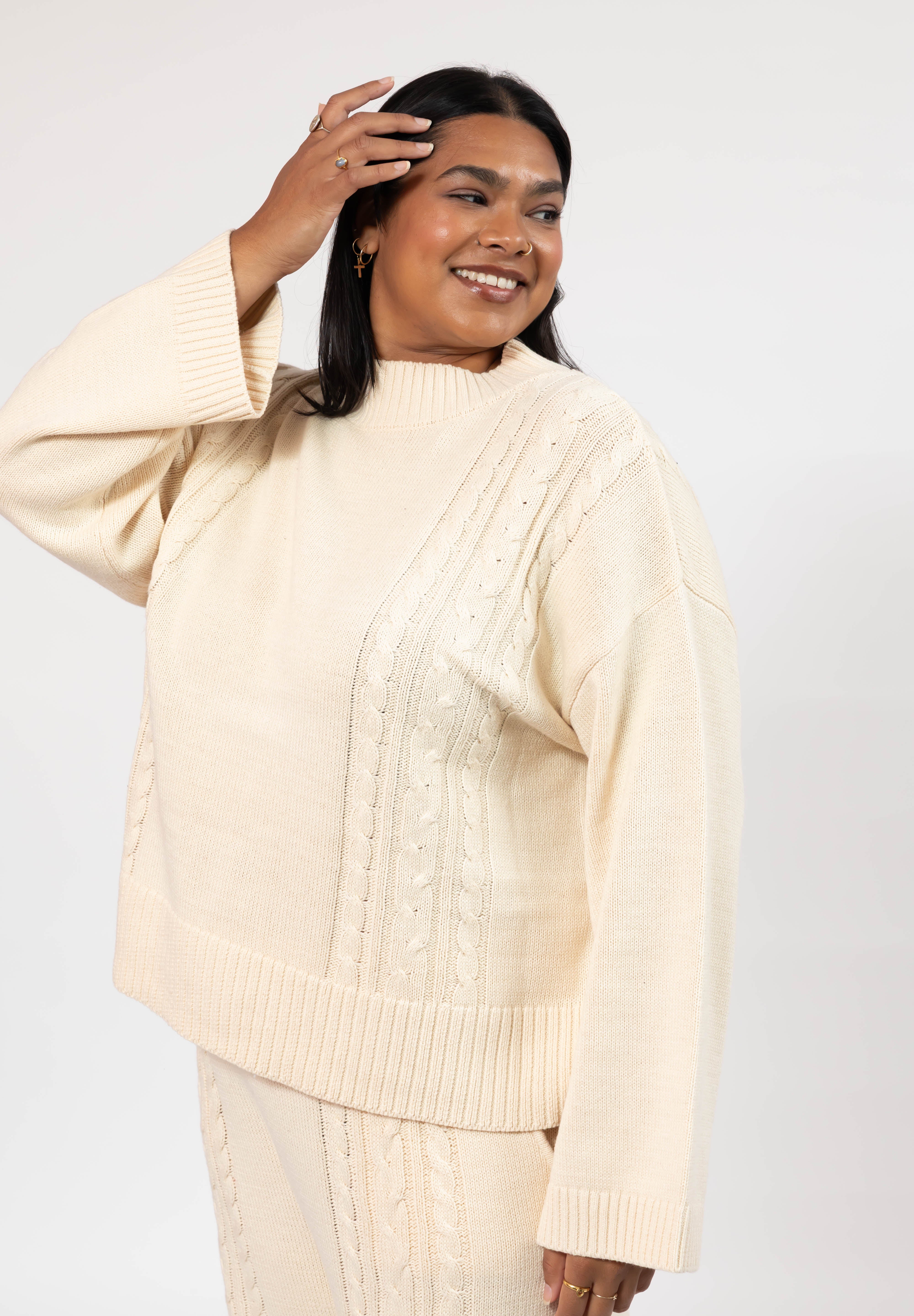 Cecilia Cable Knit Sweater in Cream