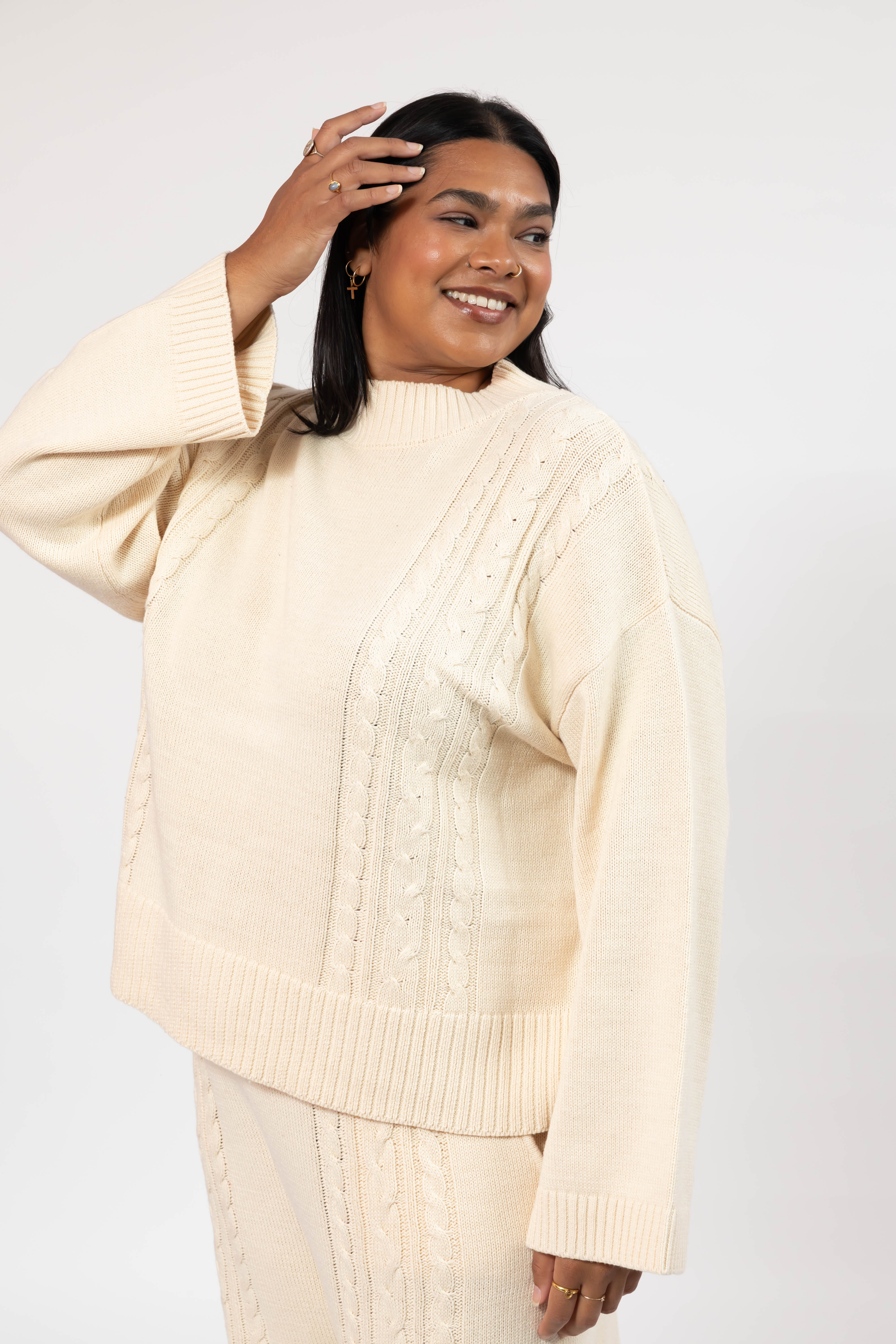 Cecilia Cable Knit Sweater in Cream