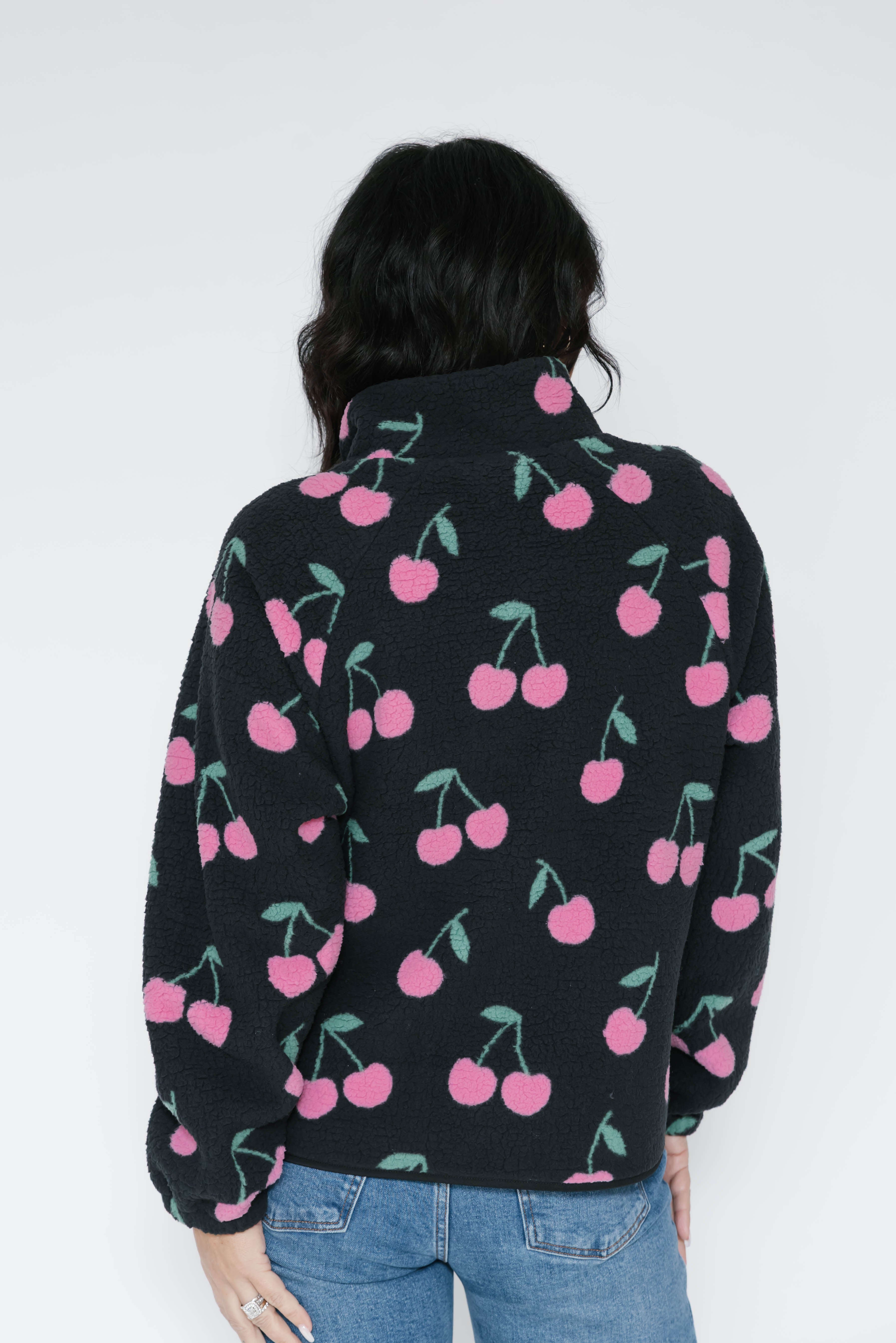Teddy Zip Up Jacket in Black/Pink Cherry