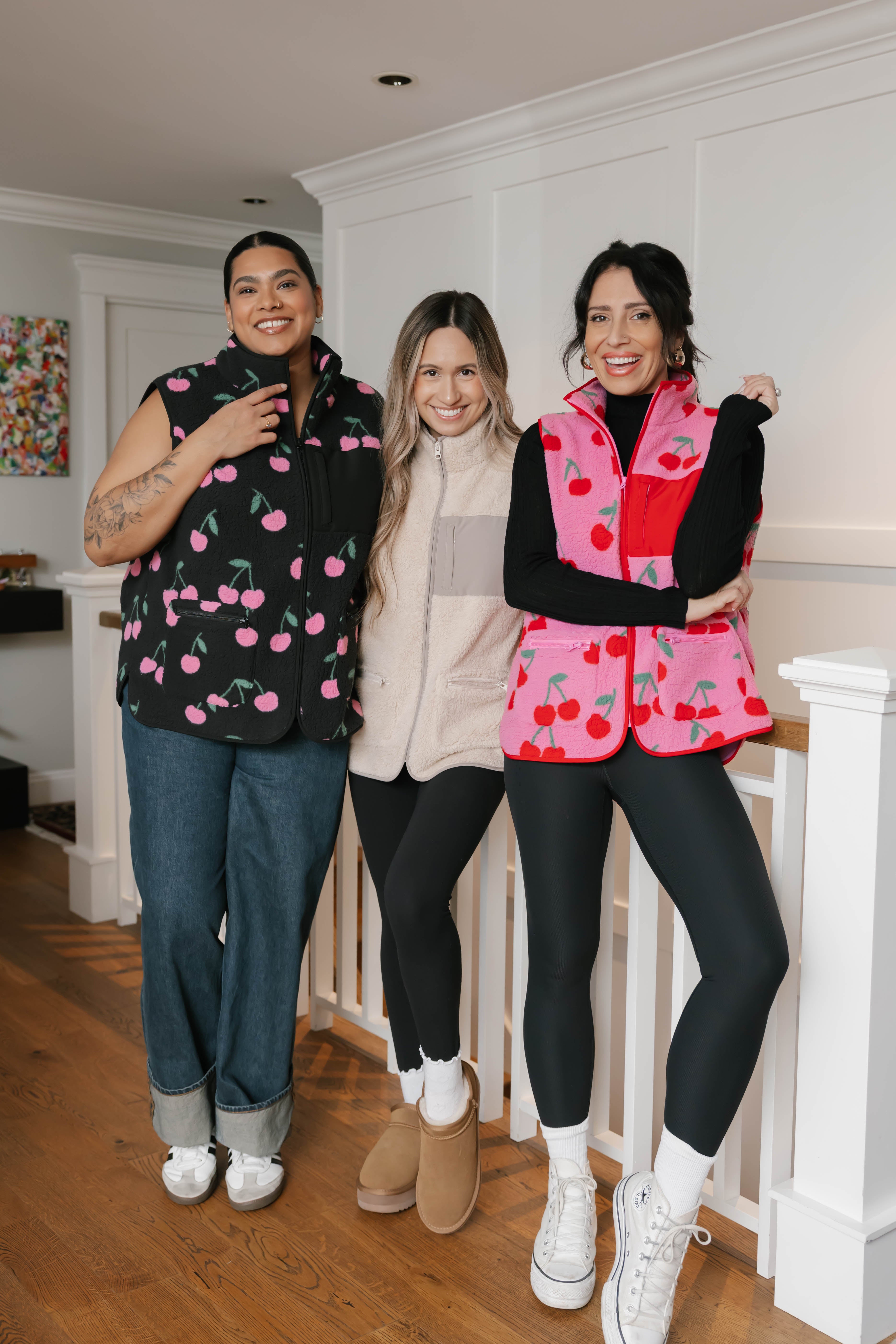 Teddy Vest in Black/Pink Cherry