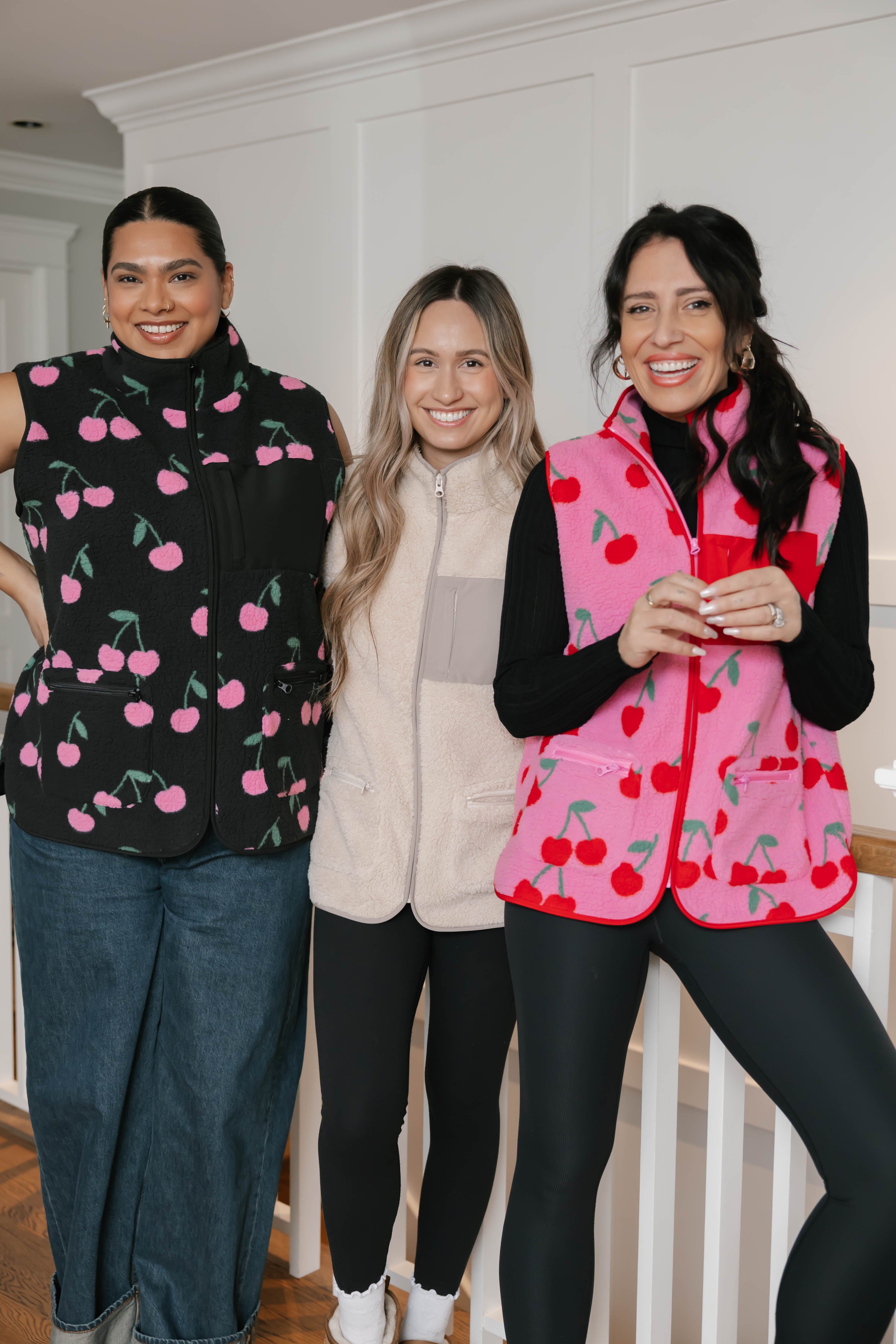Teddy Vest in Black/Pink Cherry