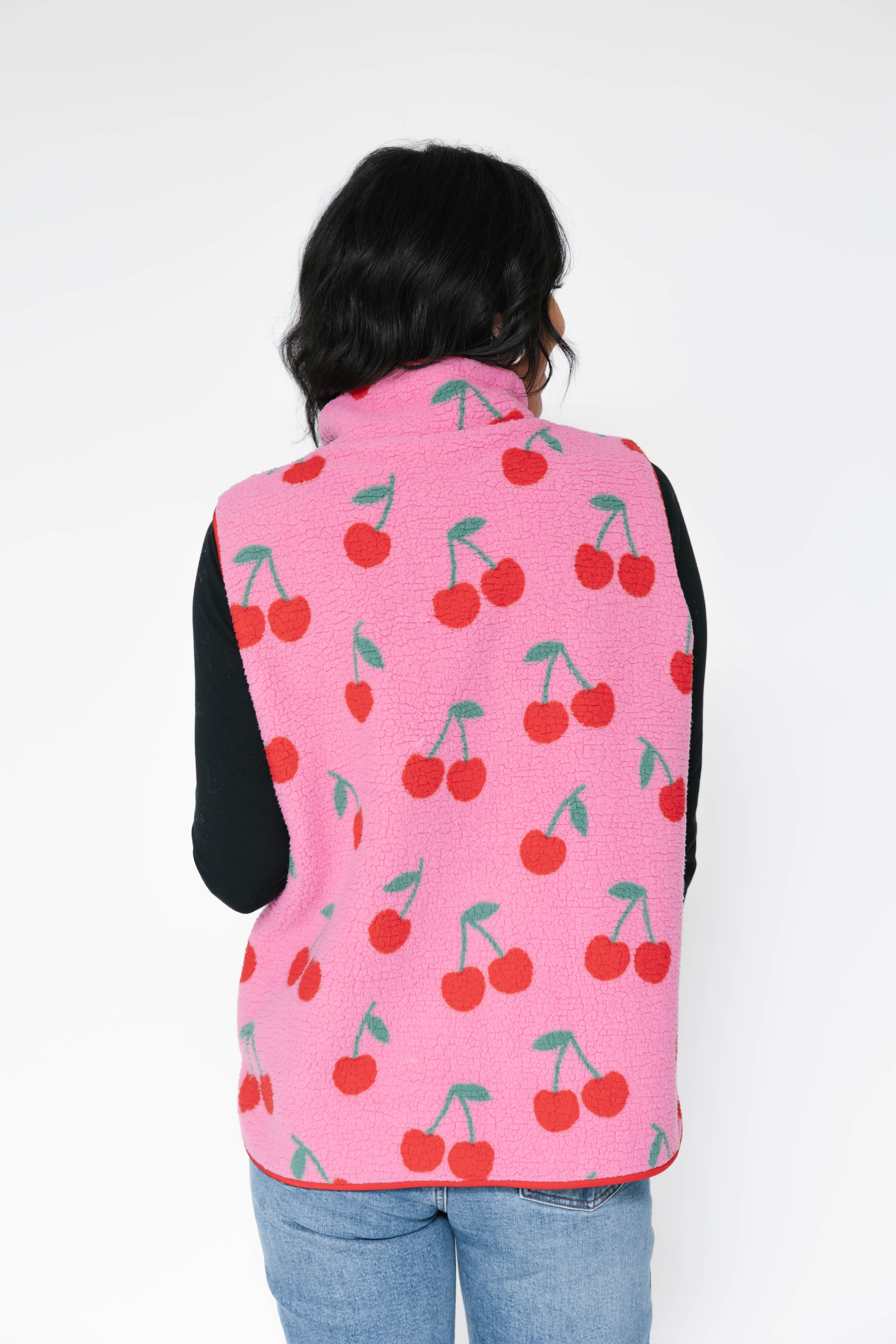 Teddy Vest in Pink/Red Cherry