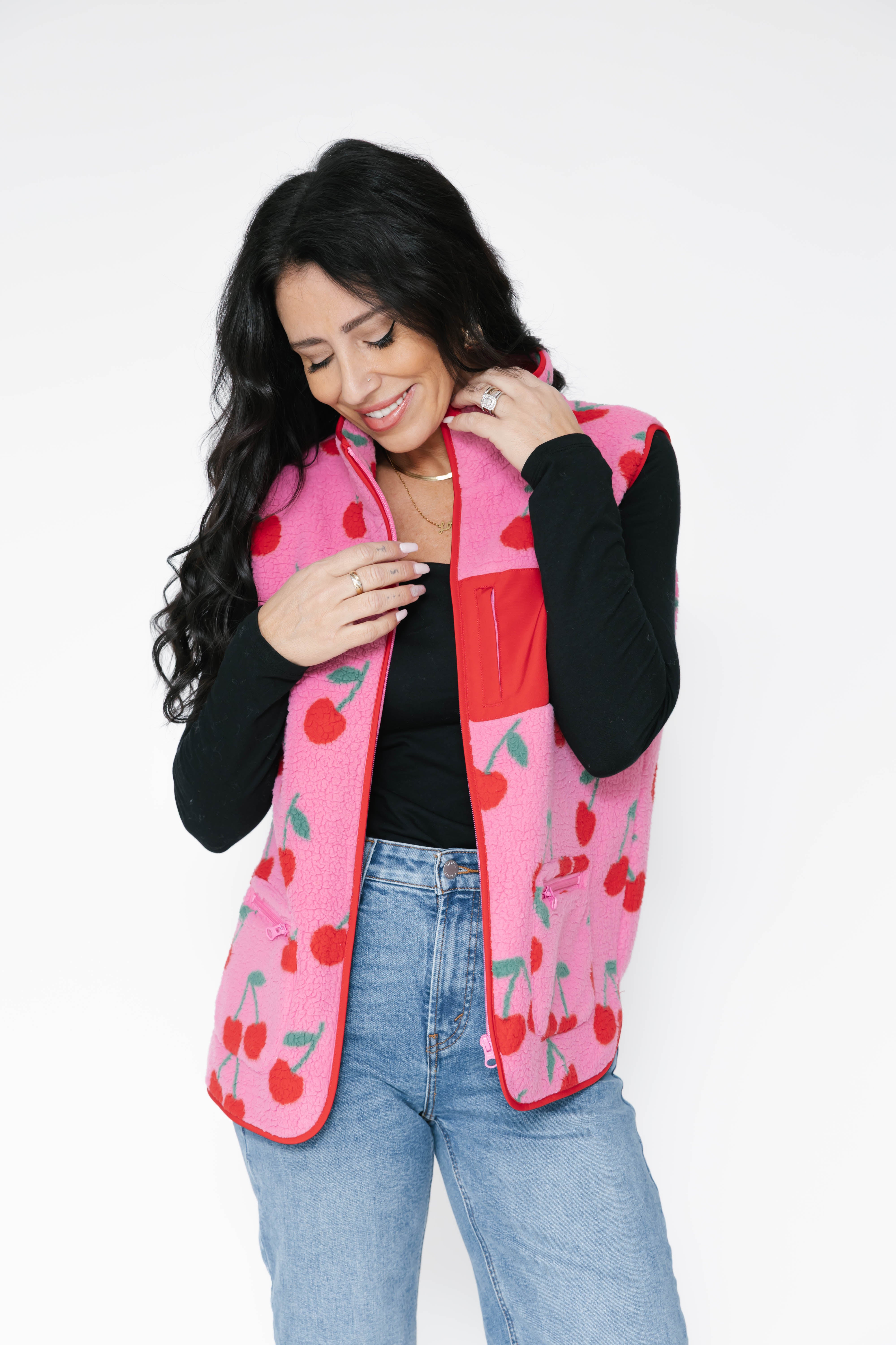 Teddy Vest in Pink/Red Cherry