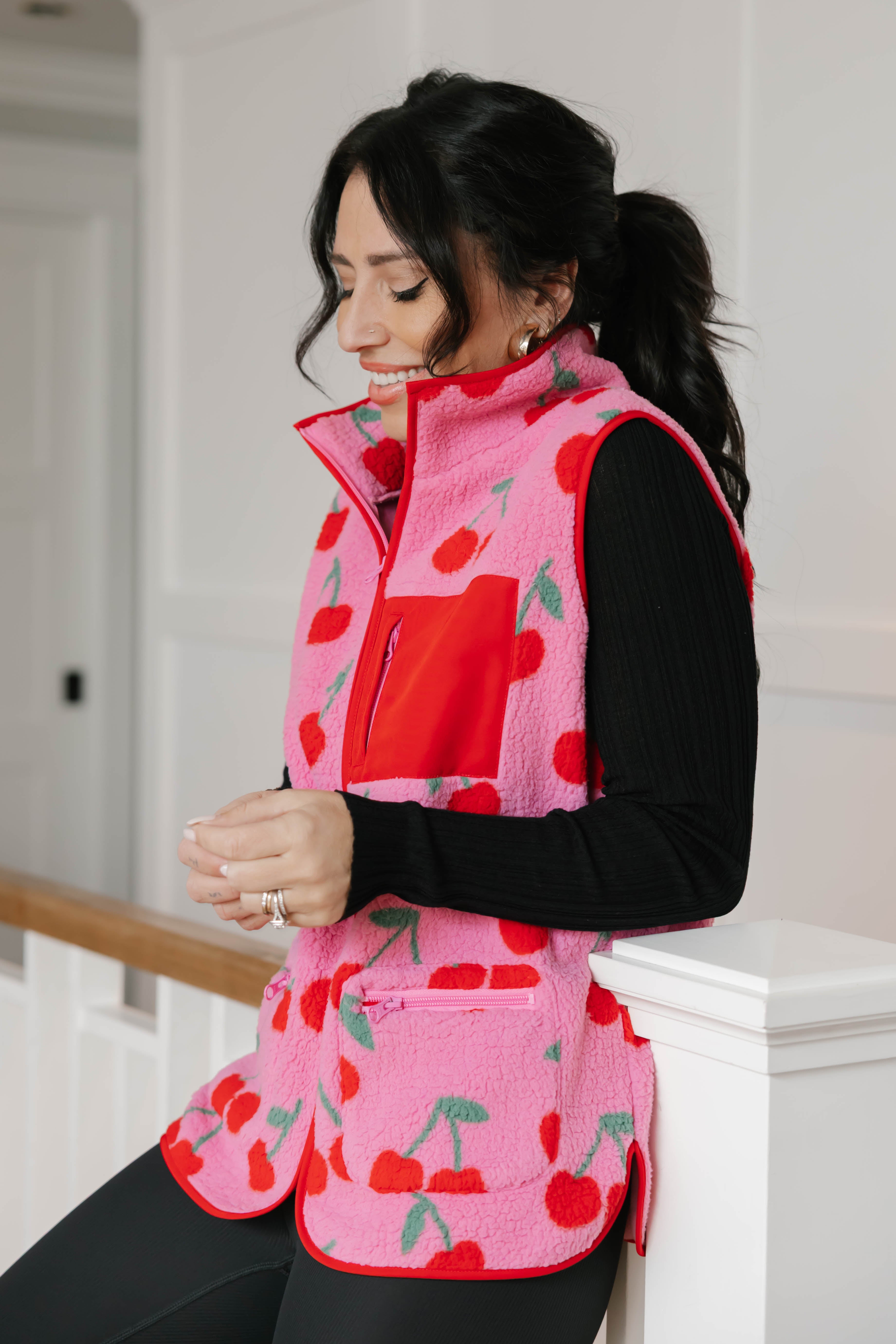 Teddy Vest in Pink/Red Cherry